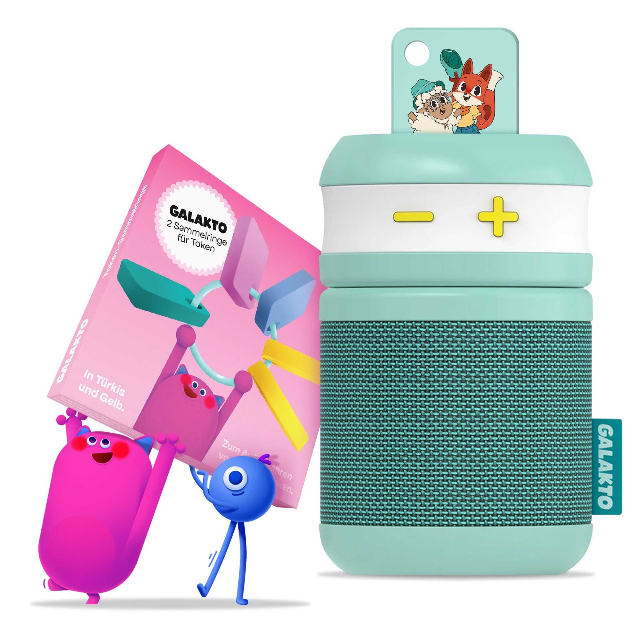 Galakto Children's Music and Radio Play Player for Home and Travel, Includes Token "Fox & Sheep" + 2 Token Collecting Rings, Ready to Listen Anywhere, Easy to Use, Long Battery Life