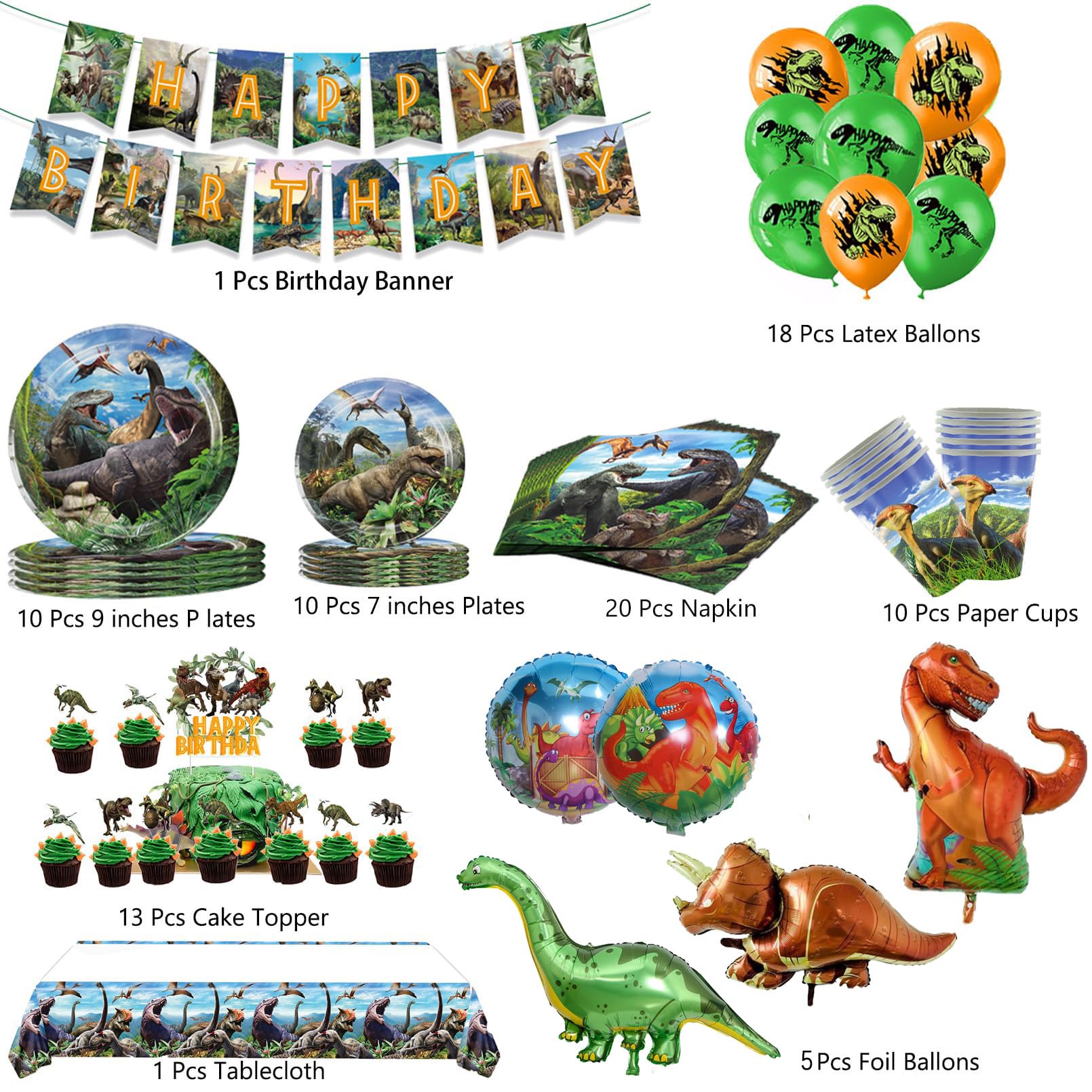 Dinosauro Stoviglie Compleanno,86Pcs Addobbi Compleanno Dino,Kit Feste Dino,Banner,Piatto,Tovaglia,Decorazioni Compleanni