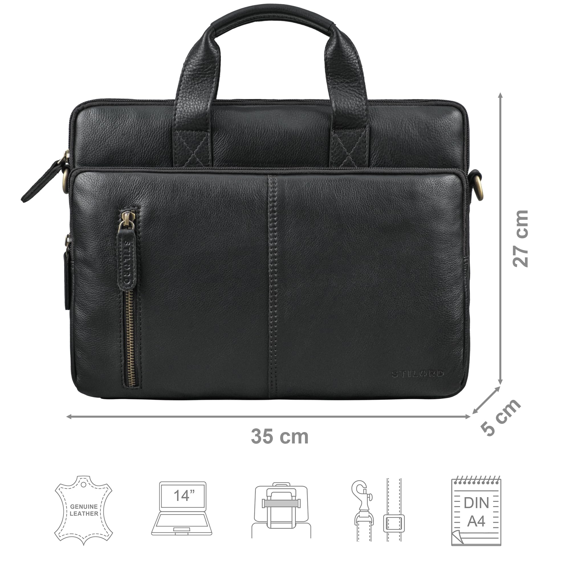 Stilord Raihn Laptop Bag 15.6 inches portatile in pelle genuina - Dettaglio