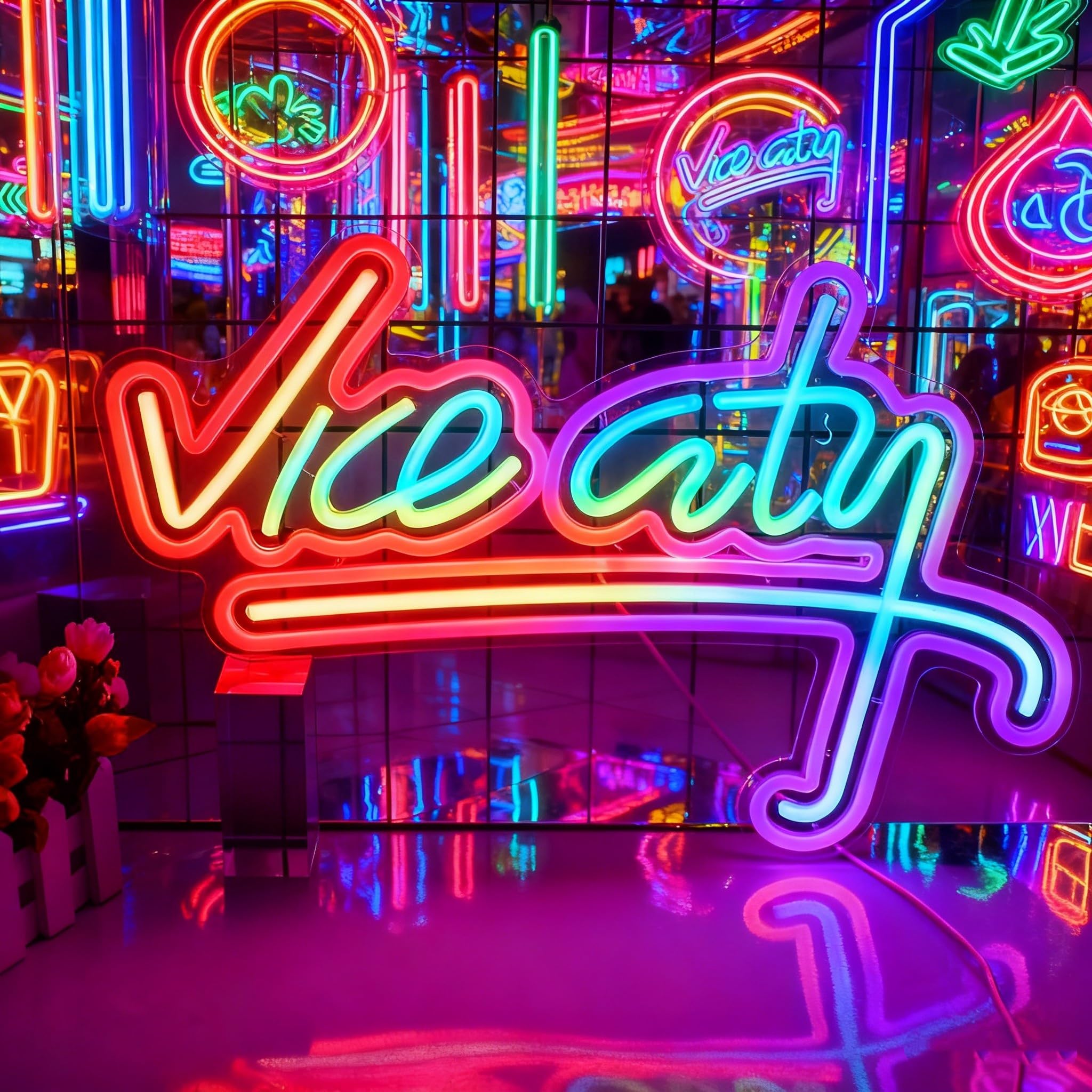 Wielokolorowy neon RGB Vice City jest zasilany przez zmianę kolorów USB, tryby przewijania i migania, pilot zdalnego sterowania do dekoracji domu, na wesela, spotkania