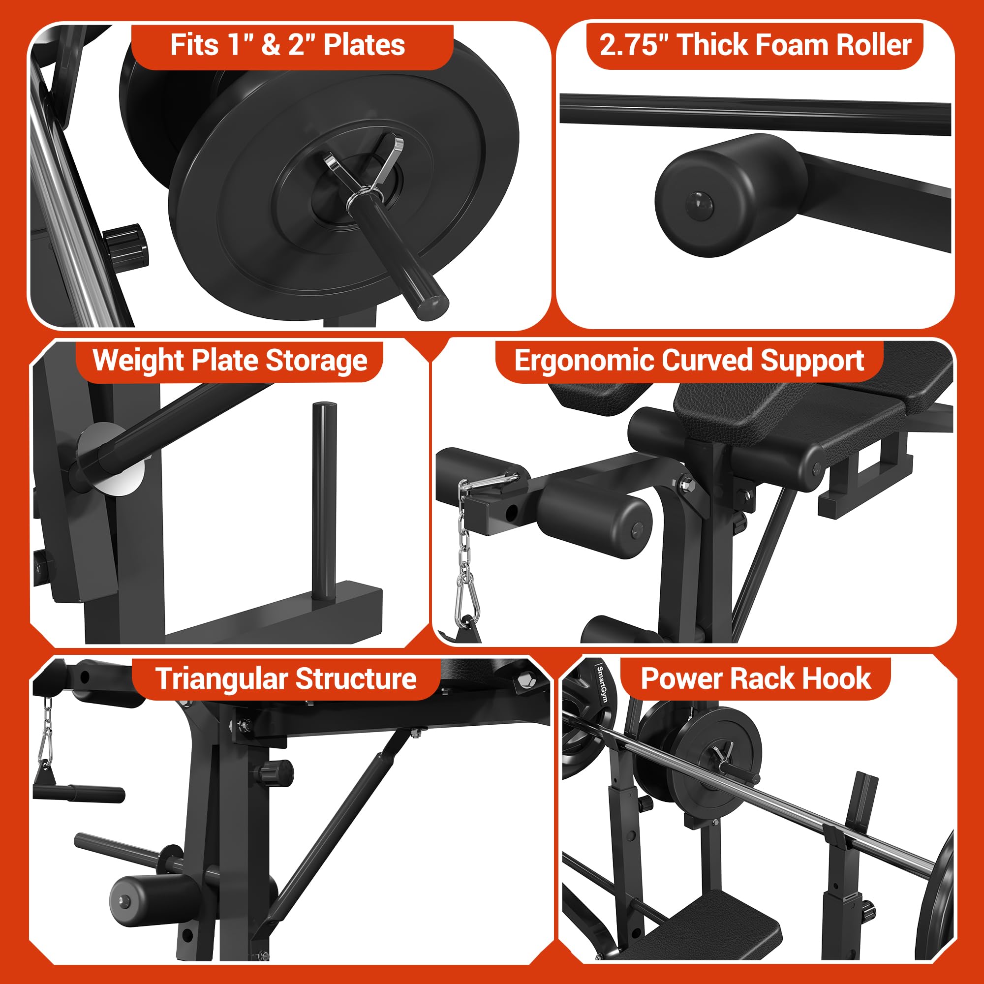 8 in 1 Adjustable Weight Bench Set, Lat Pulldown & Leg Extension Foldable Bench Press Set with Preacher Curl Pad, Chest Fly, Leg Curl, Rack, Full Body Home Gym Strength Training Equipment