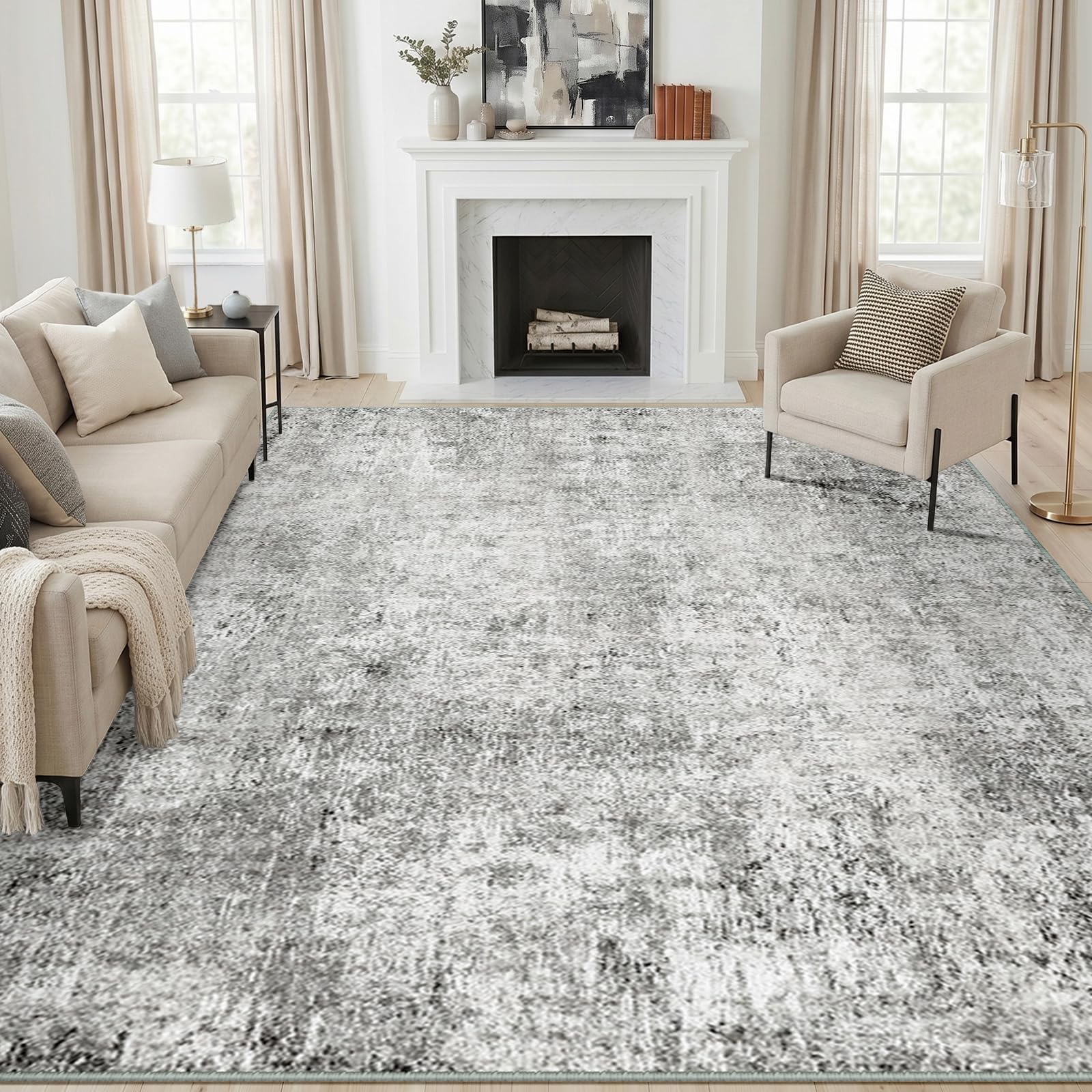 DEFYNEE Extra Large Rugs Living Room,240x300 cm Modern Abstract Rug Non-Slip Soft Low-Pile Washable for Hallway, Bedroom, and Dining Room-Greywhite