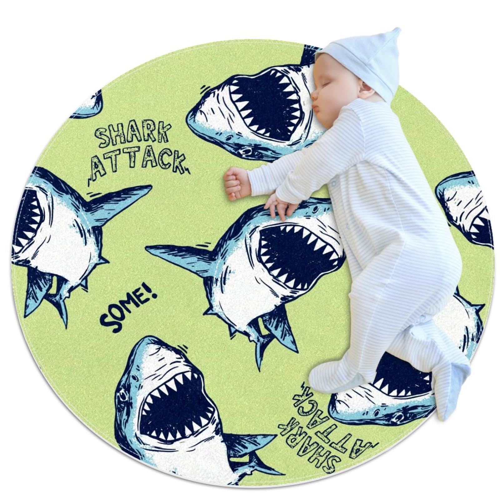 Tapis de salle de bain antidérapant rond 1m motif requins