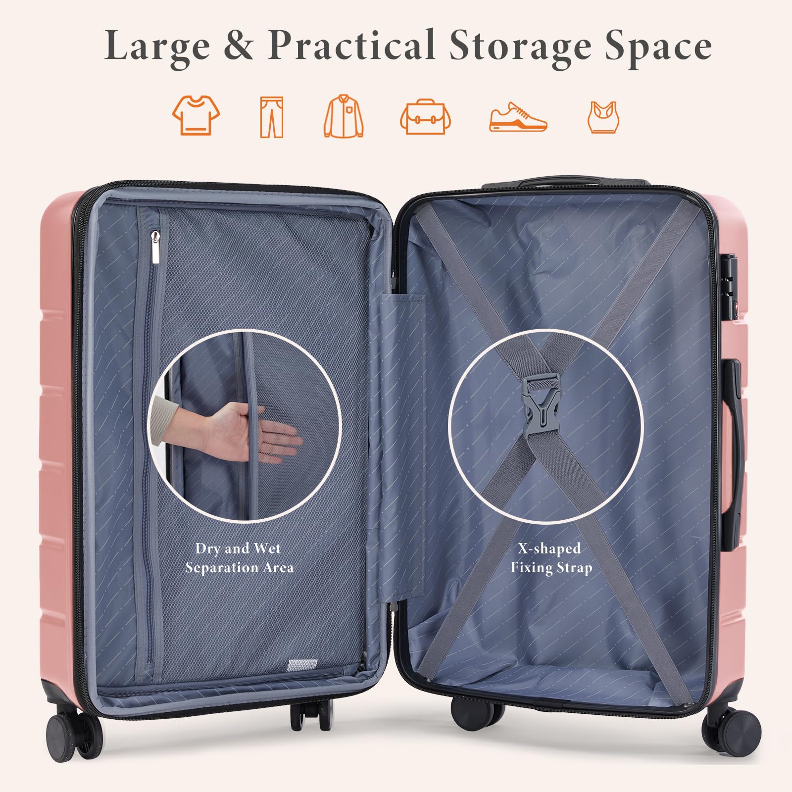 Sweetcrispy Carry on Suitcase, Luggage with Spinner Wheels, Hard Shell ABS, TSA Lock, 20 Inch Pink - 5