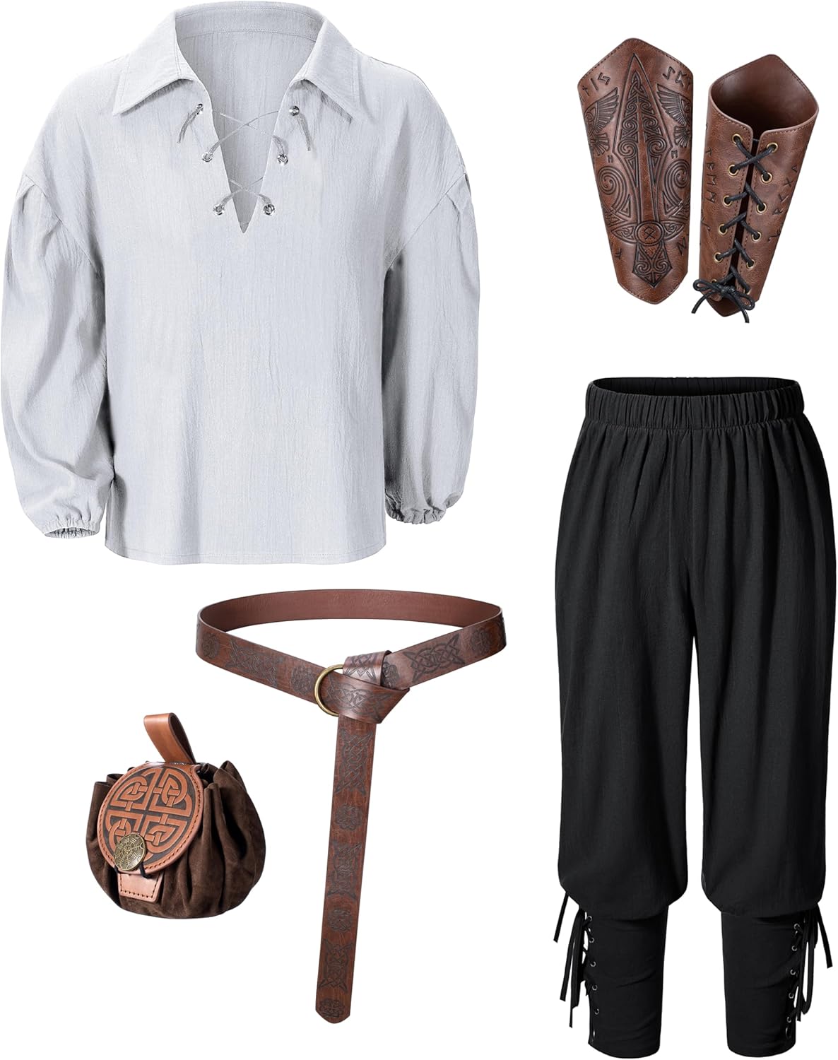 Kids Medieval Viking Pirate Renaissance Tunic Pants Accessories Costume for Boys Cosplay 3-14 Years