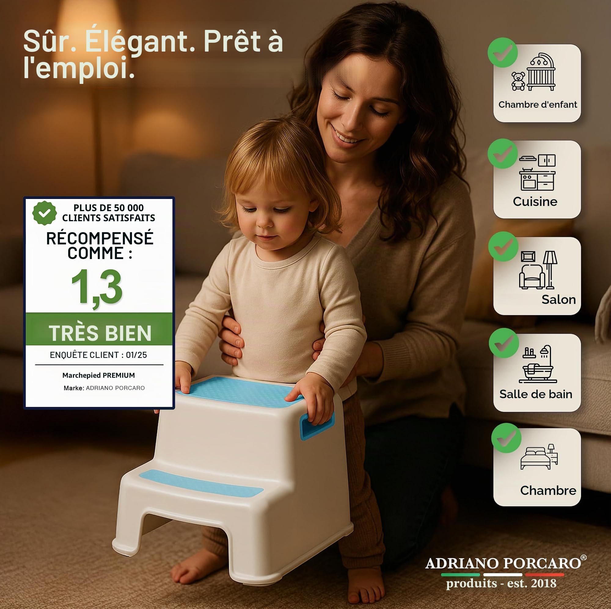 I Marche Pied Enfant I pour Adultes et Enfants I Tabouret Enfant à Deux Niveaux avec Surface antidérapante I Escabeau 2 Marches pour Salle de Bain & Cuisine I 26 cm I 80 kg I Bleu