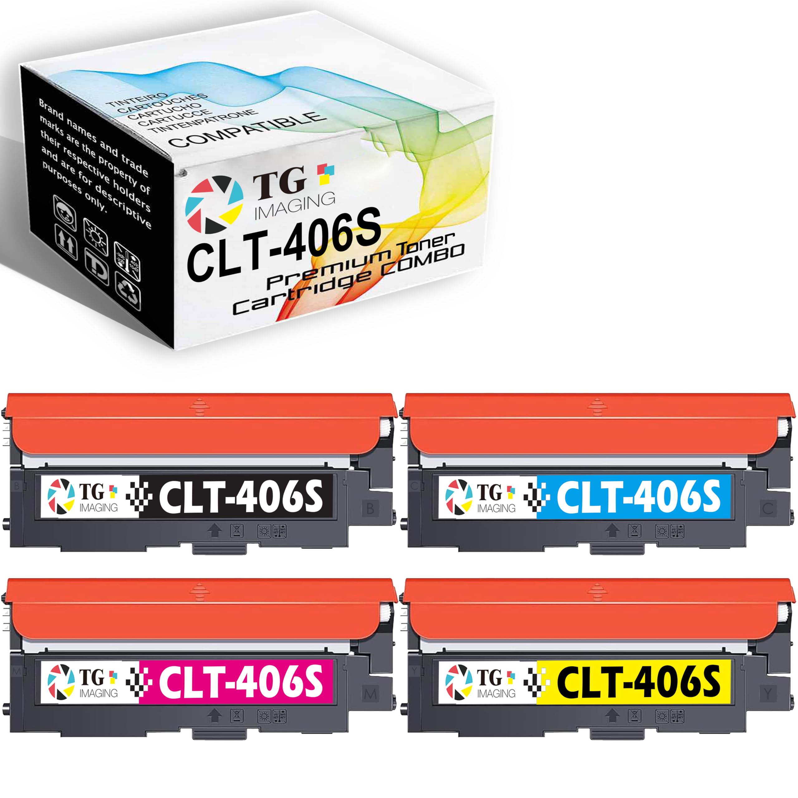 TG Imaging Compatible CLT-406S Toner Cartridge Replacement for Samsung CLT406S 406S for CLX-3300 CLX-3305FN CLX-3305FW CLX-3305W SL-C460FW CLP-360 CLP-365 CLP-365W SL-C410W Printer (4-Pack, BCYM)