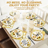 Vista 5 de Qyeahkj Juego de 100 platos de papel y servilletas de abeja, suministros para fiesta de primer cumpleaños, suministros para el primer cumpleaños