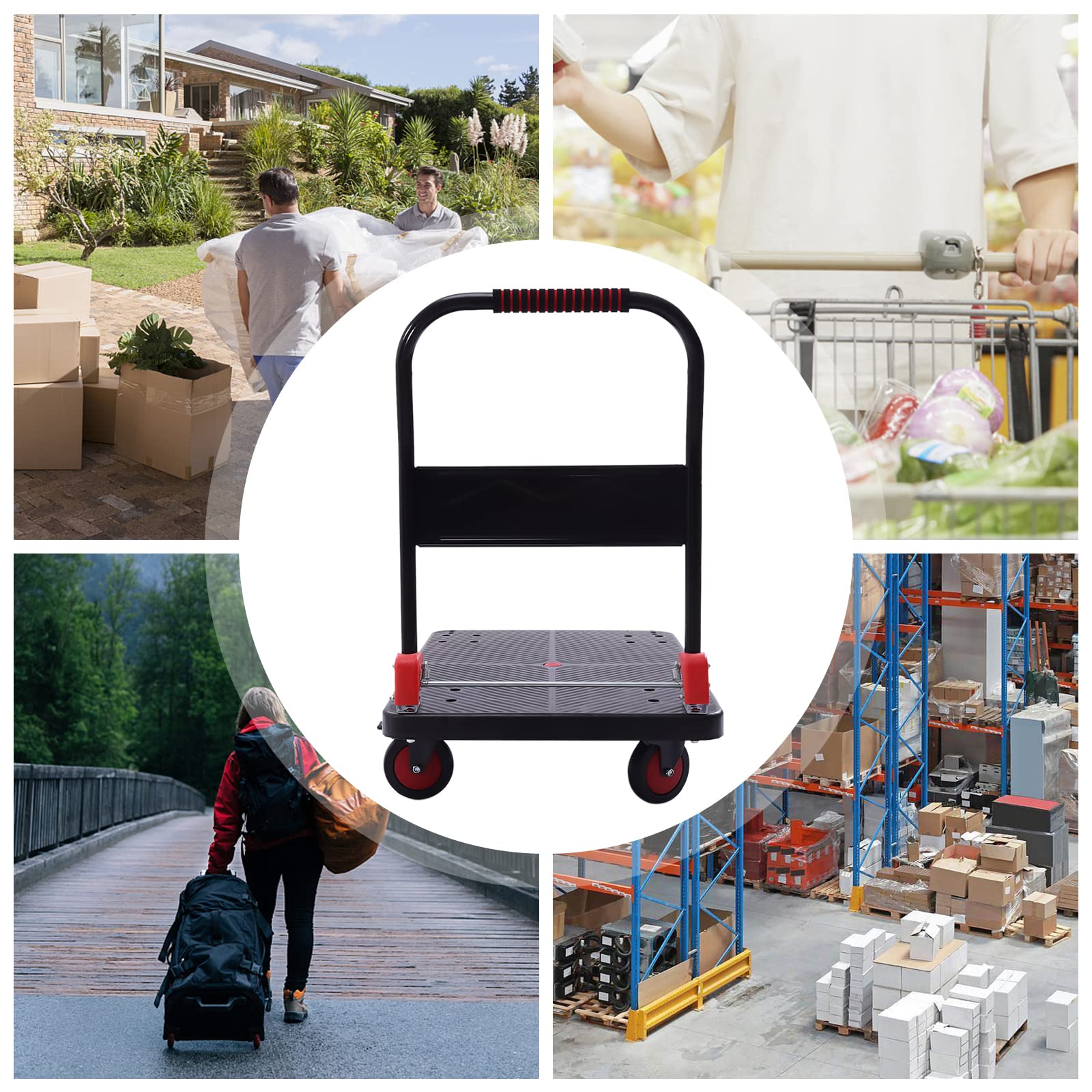 Klappbar Transportwagen mit 400kg Tragkraft, mit Vollgummirädern Rollen Transport Wagen, für Garage Werkstatt Garten