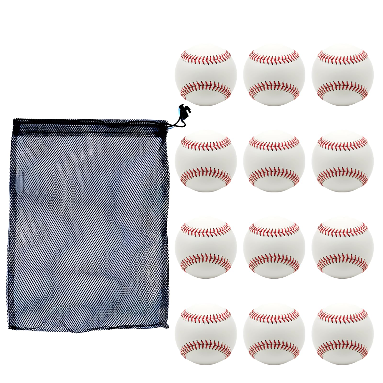 12er Set PU-Softbaseballs mit Netzbeutel, 7 cm Junior-Trainingsbaseballs, weich und formstabil, weiße Baseballs mit roten Nähten für sicheres Üben, Werfen und Fangen für Eltern und junge Spieler