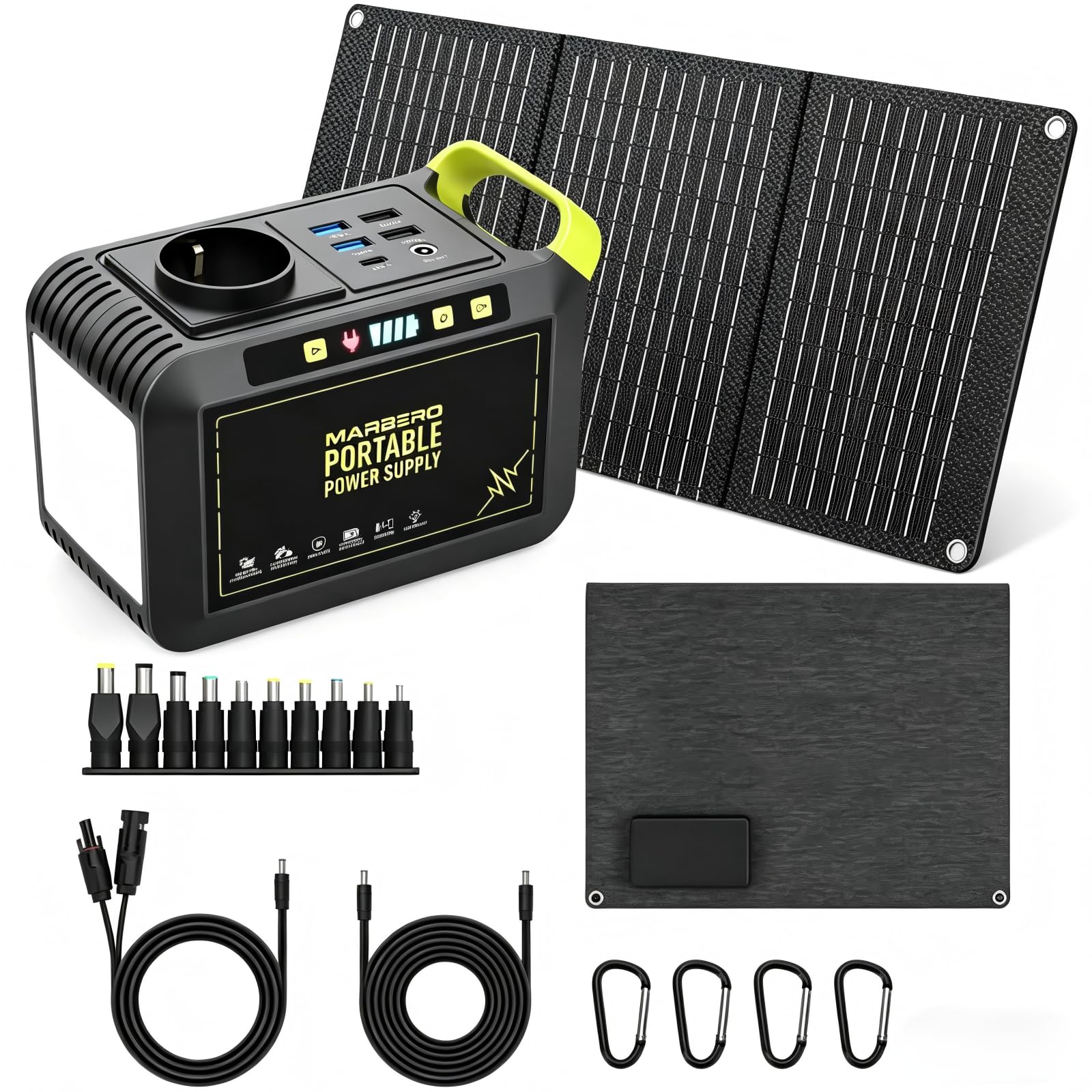 MARBERO Groupe Électrogène Portable 24.000mAh avec Panneau Solaire Pliable 30W, Power Bank avec Prise AC 120W (Pic), Générateur Solaire avec Panneau Inclus, pour Urgence Maison Camping