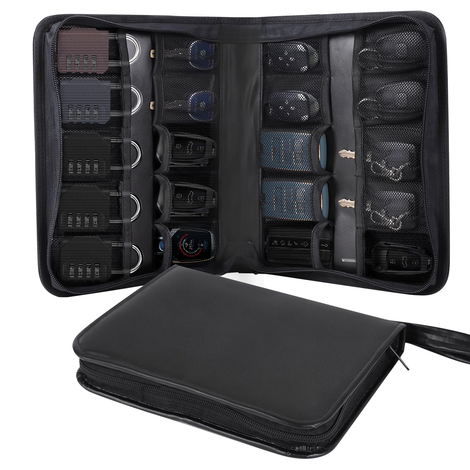 Funda portátil con cremallera, organizador de llaves de coche, organizador de llaves de cuero, bolsa de almacenamiento con cerradura de combinación, organizador de llaves, caja organizadora de llaves