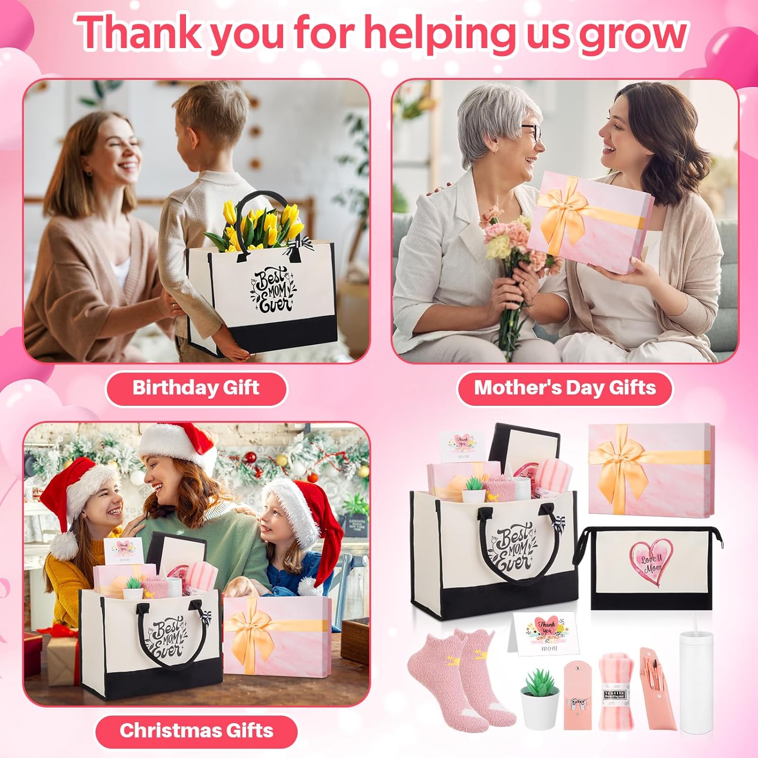 Skylety 10 Pcs Mother's Day Unique Gift Basket for Women Mom from Daughter Son Kids, Best Mom Gifts for Women, Present Tumbler Socks for Wife from Husband(White,Simple Style)