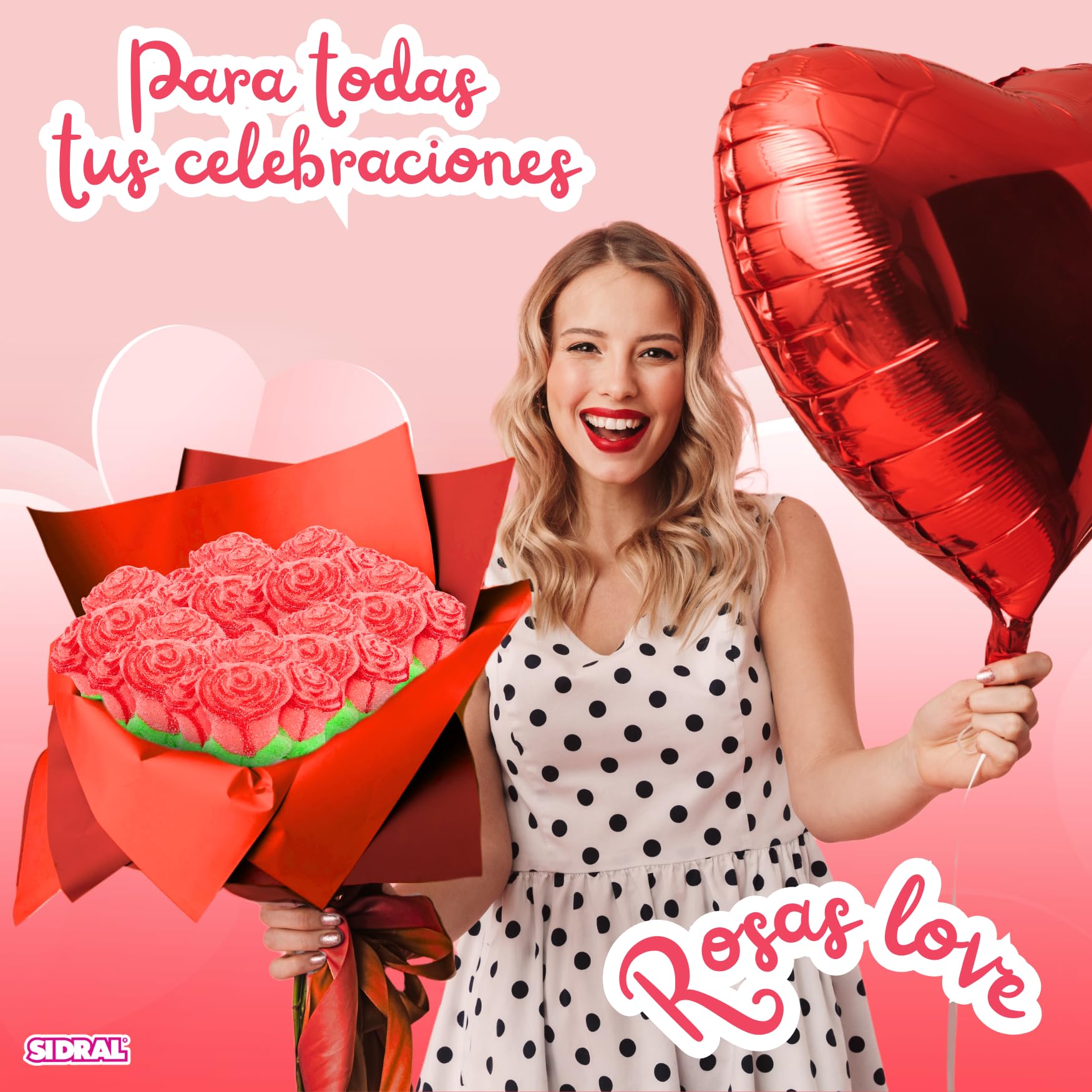 SIDRAL .18 Piruletas de Rosas de Caramelo duro Sabor Fresa (45 g) – Piruletas, Chuches San Valentín, Kit de Chuches Sin Gluten, Regalos y Celebraciones