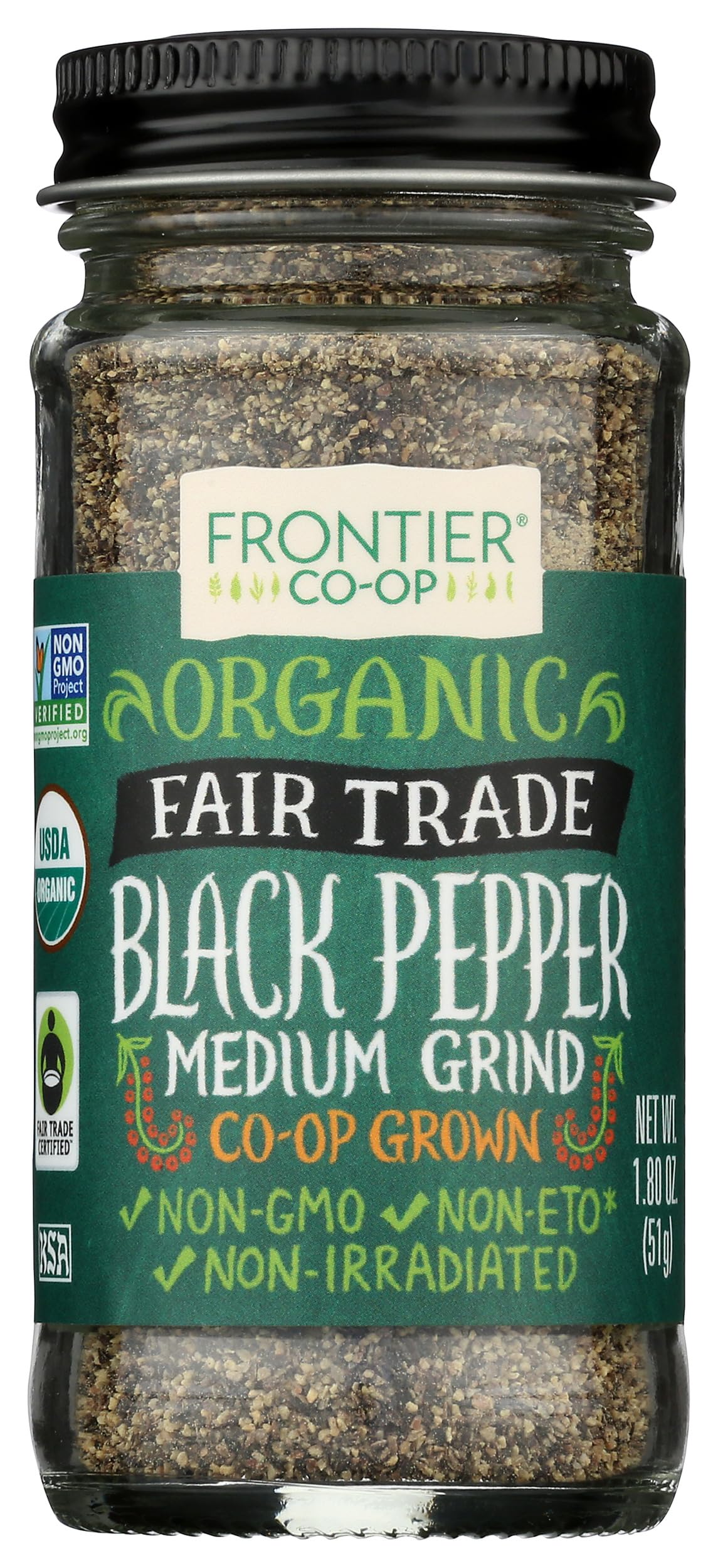 Frontier Natural Products Pepper, Og, Medium Black, Ft, 1.80-Ounce