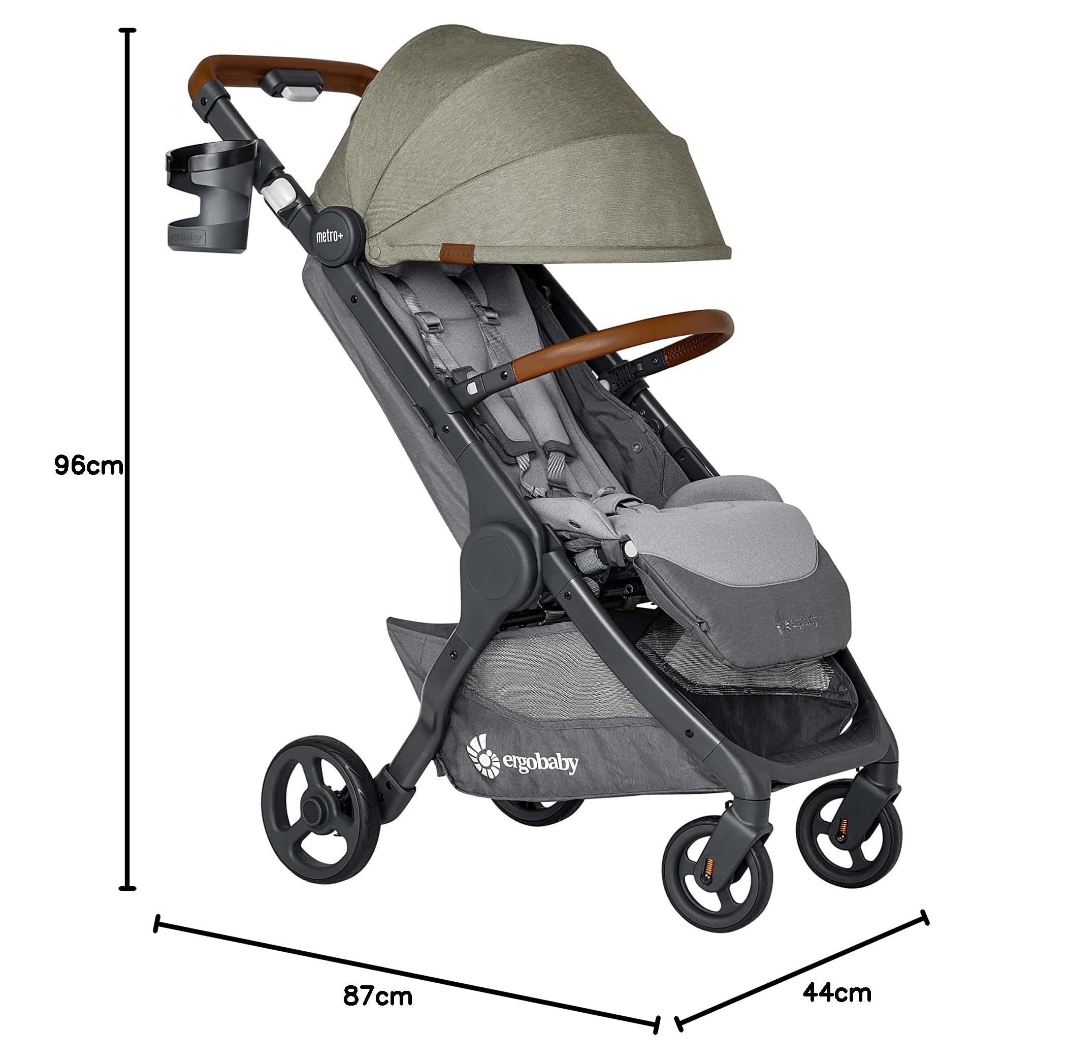 Ergobaby Metro+ Deluxe wózek dziecięcy z funkcją leżenia, wózek dziecięcy premium od urodzenia do 22 kg, składany i kompatybilny z fotelem samochodowym, kierownica z regulacją wysokości, zielony