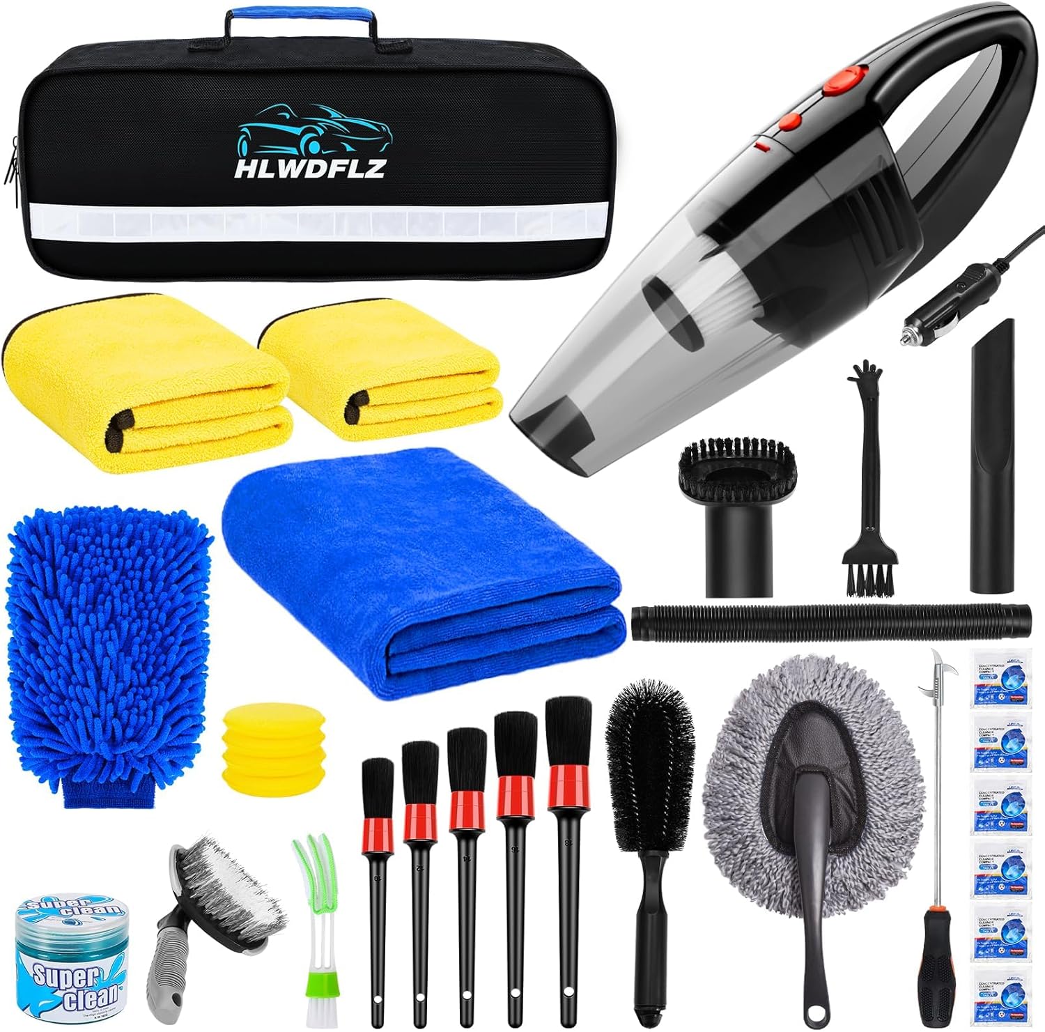 30PCS Car Wash Cleaning Kit - High Power Portable Car Vacuum Cleaner, Car Interior and Exterior Detailing Set withDuster, Brush, Towels, Wash Mitt