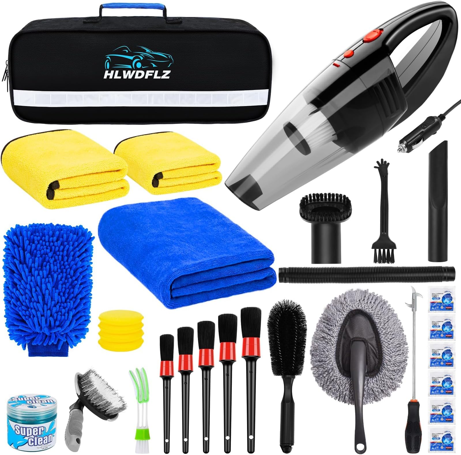 30PCS Car Wash Cleaning Kit - High Power Portable Car Vacuum Cleaner, Car Interior and Exterior Detailing Set withDuster, Brush, Towels, Wash Mitt