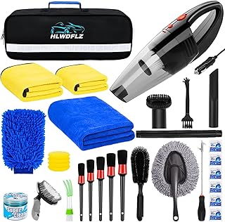 HLWDFLZ 30PCS Car Wash Cleaning Kit - High Power Portable Car Vacuum Cleaner, Car Interior and Exterior Detailing Set with...