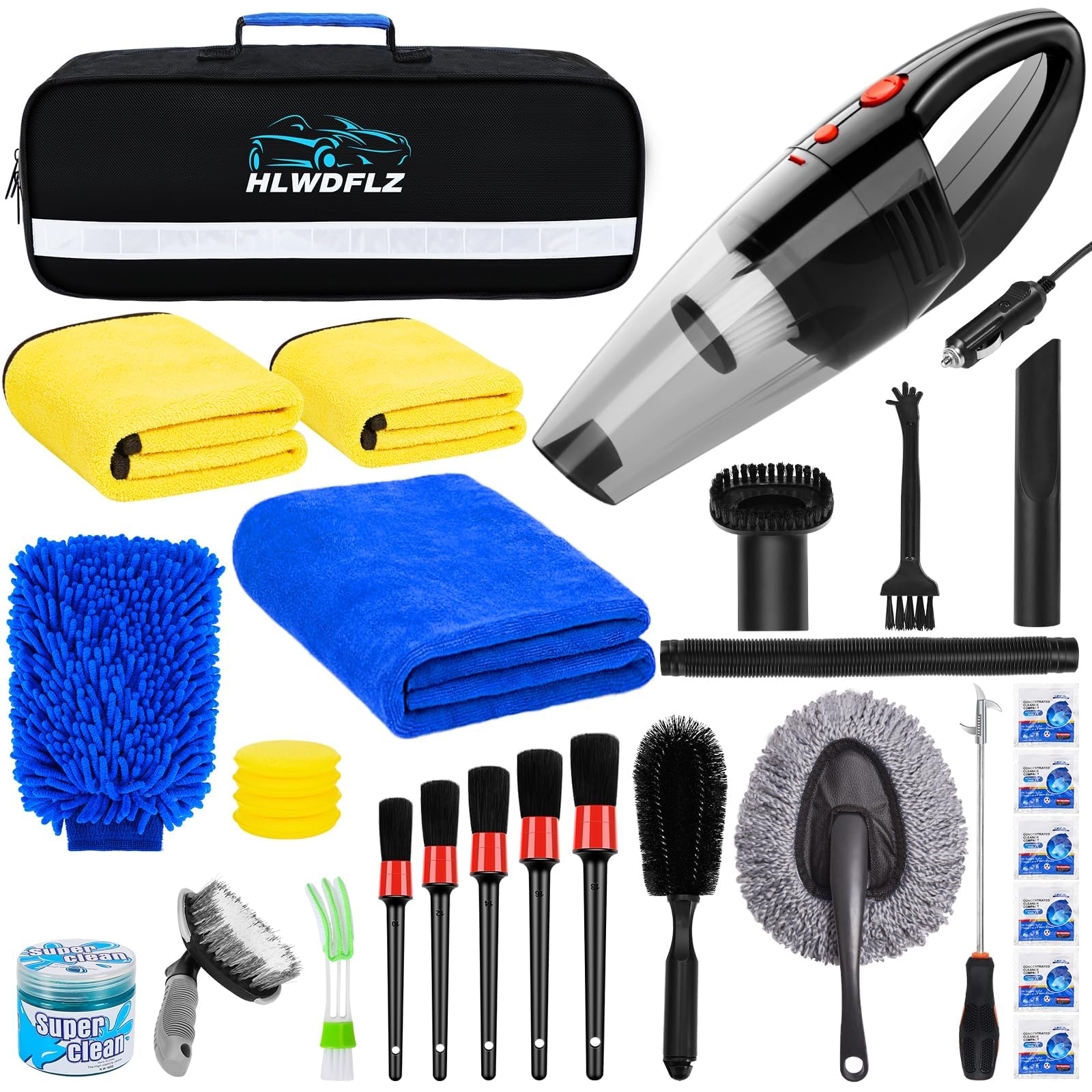 30PCS Car Wash Cleaning Kit - High Power Portable Car Vacuum Cleaner, Car Interior and Exterior Detailing Set withDuster, Brush, Towels, Wash Mitt