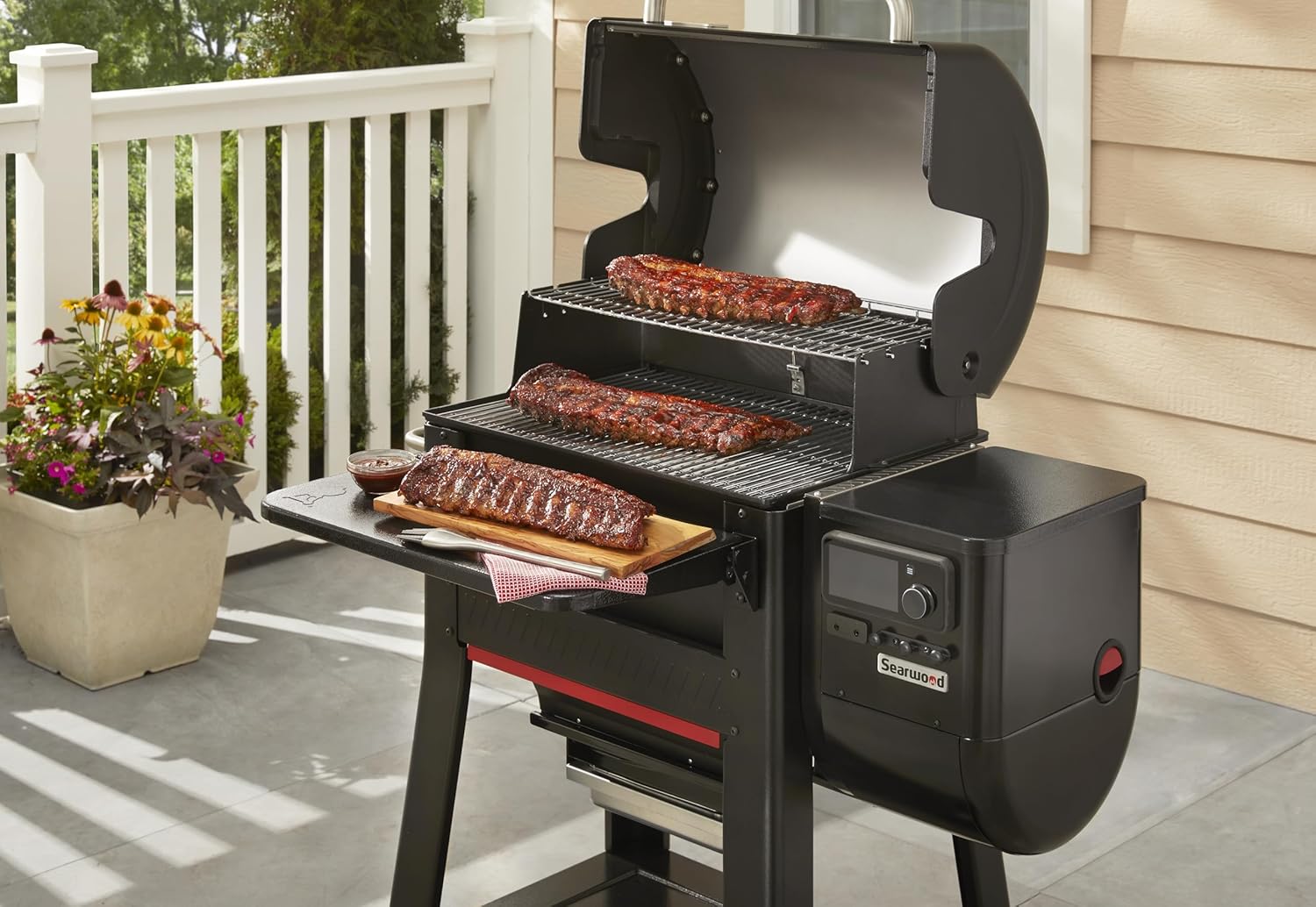 Weber Searwood 600 Pellet Folding Front Table, 24" – Steel Front Shelf Adds 280+ sq in Workspace & Holds 30 lb