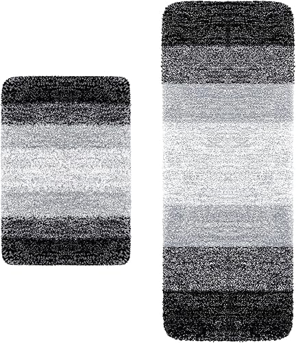 Arotive Alfombras de baño de microfibra de 2 piezas, tamaño 24 x 16 y 47 x 17 pulgadas, color negro, paquete de 2 artículos