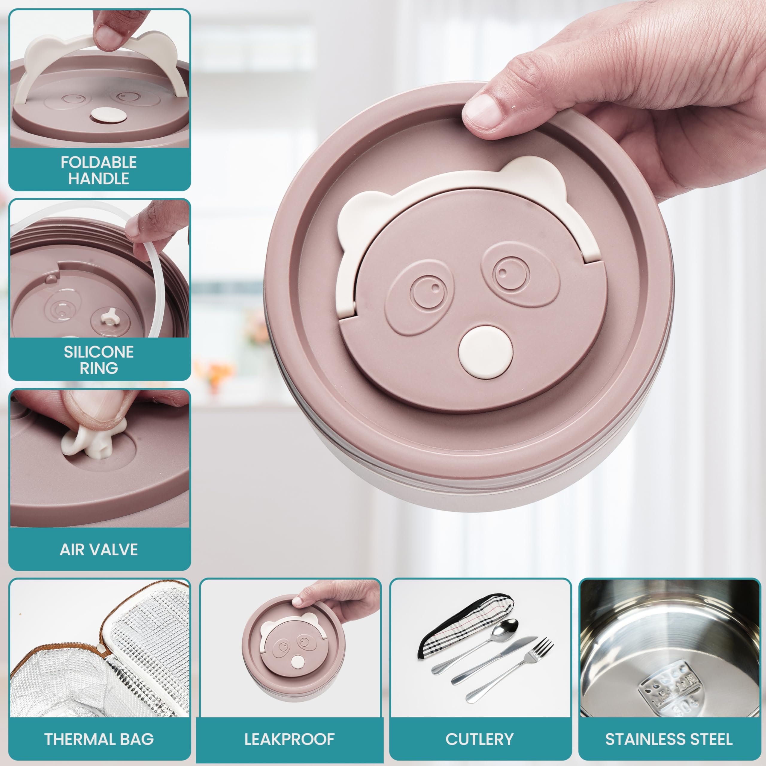 Ensemble Lunch Box Isotherme 4 Pièces Avec Sacoche - Bento Inox Empilable Pour Repas Chaud/Froid - Adulte Étudiant