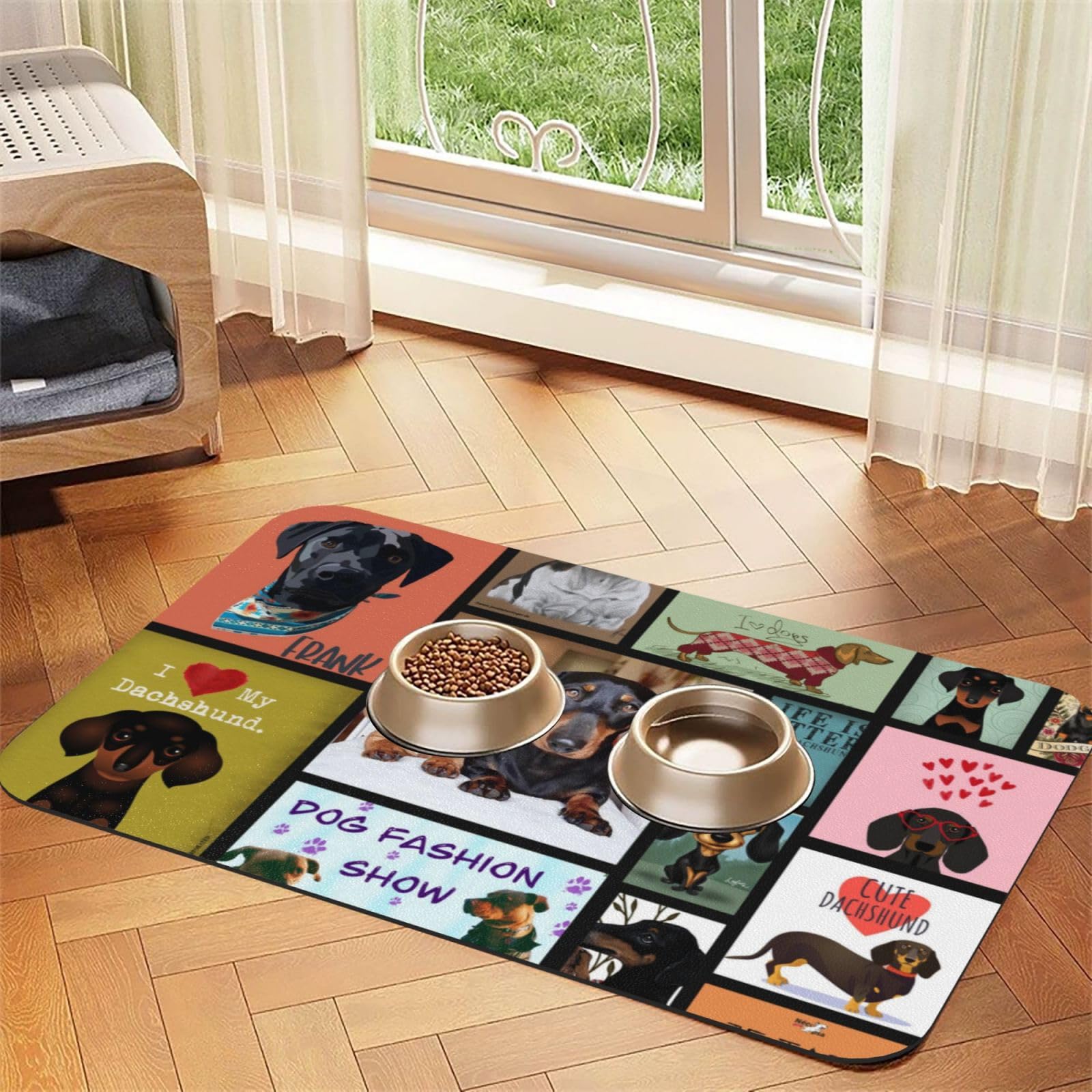 Dachshund Dog Absorbent Dog Mats for Food and Water Waterproof Pet Bowl Liner Anti-Slip Dog Feeding Mats Quick Dry Pet Placemat to Protect Floors