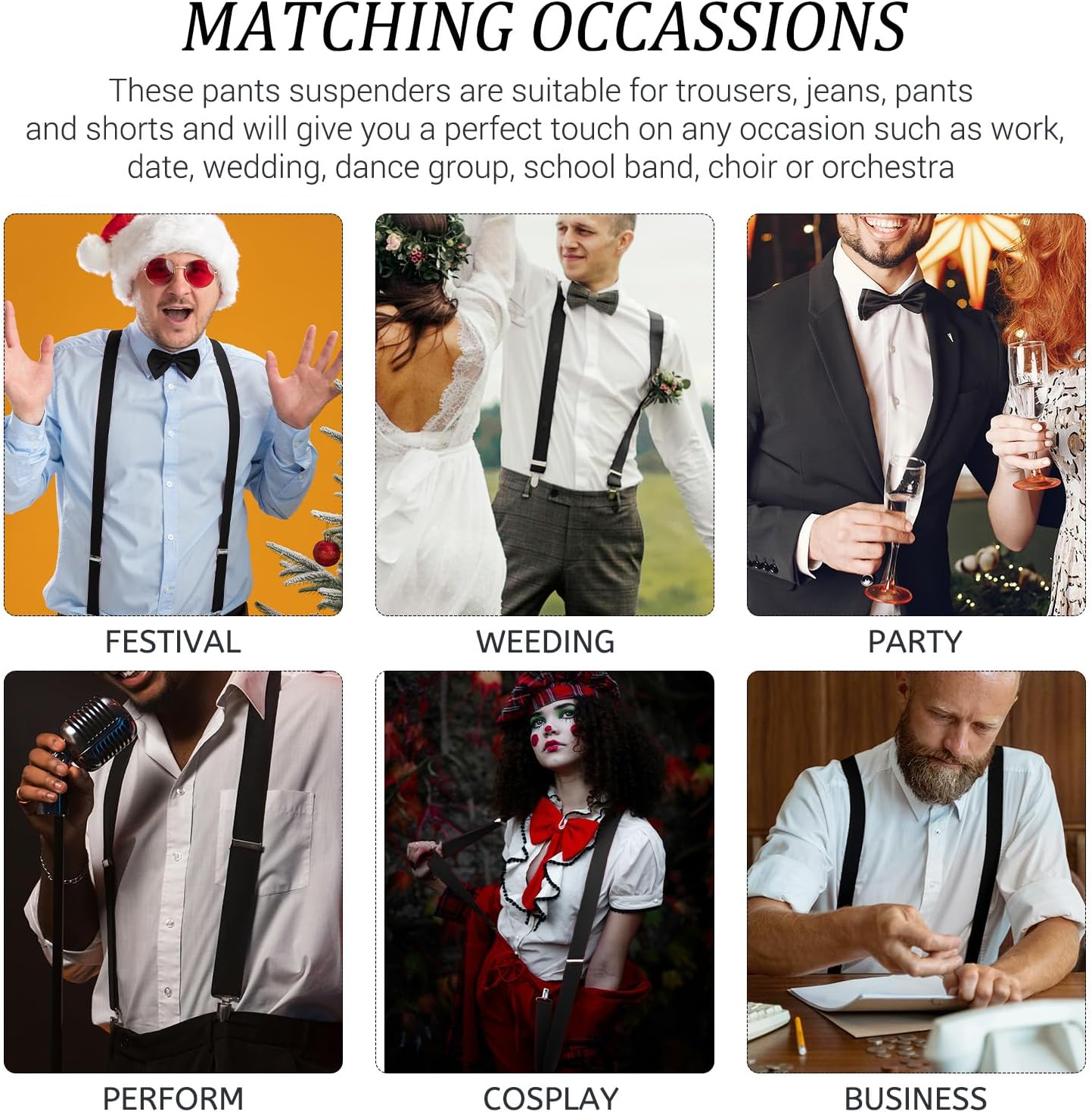 Adjustable Elastic Suspender with Strong Metal Clips for Formal Costume