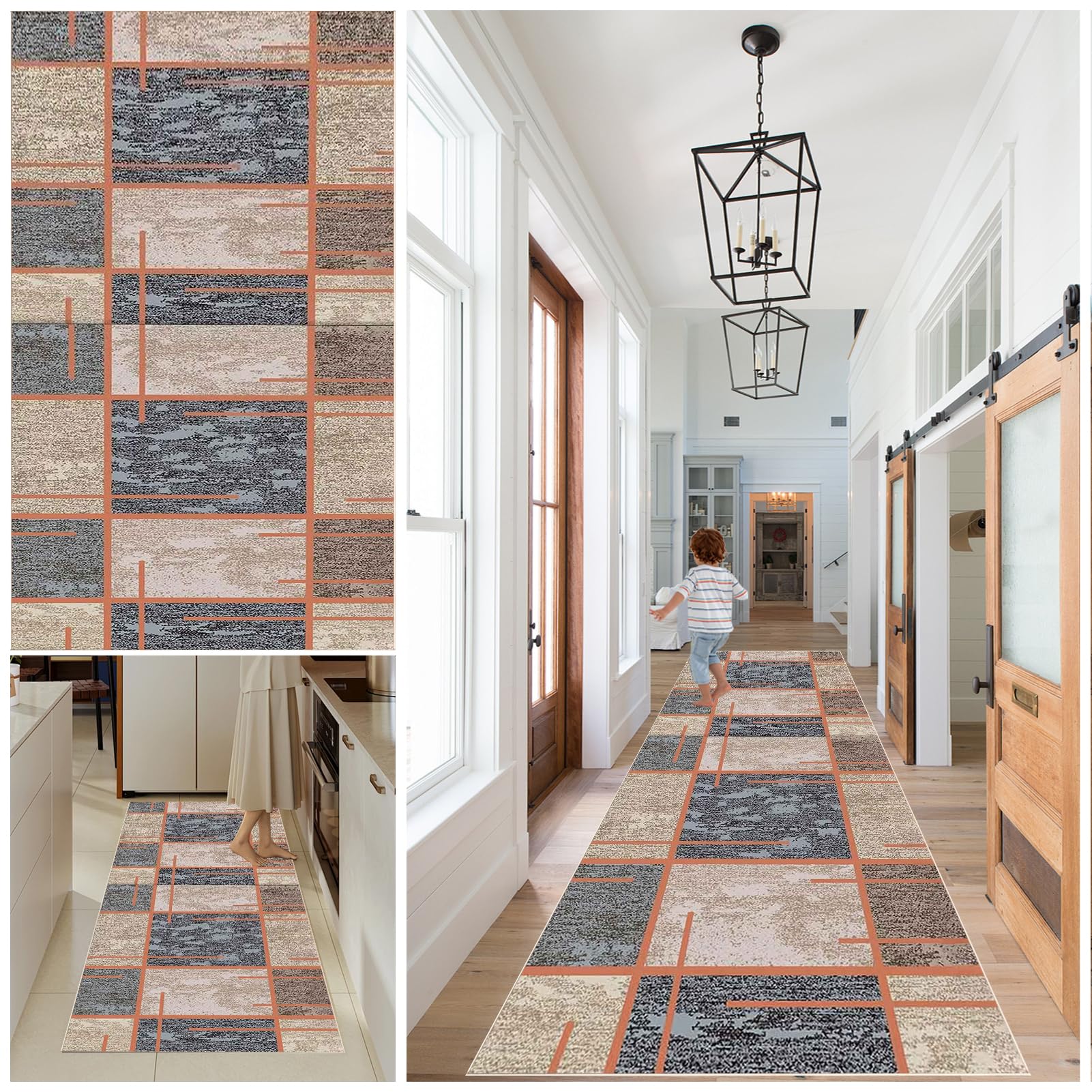 Hallway Runner Non Slip Long Kitchen Carpet Runners Heavy Duty Entrance Mat Washable Kitchen Rug Runners Absorbent Doormat Hall Runner Narrow Rugs for Hallways Kitchen Laundry Room 100 x 400 cm