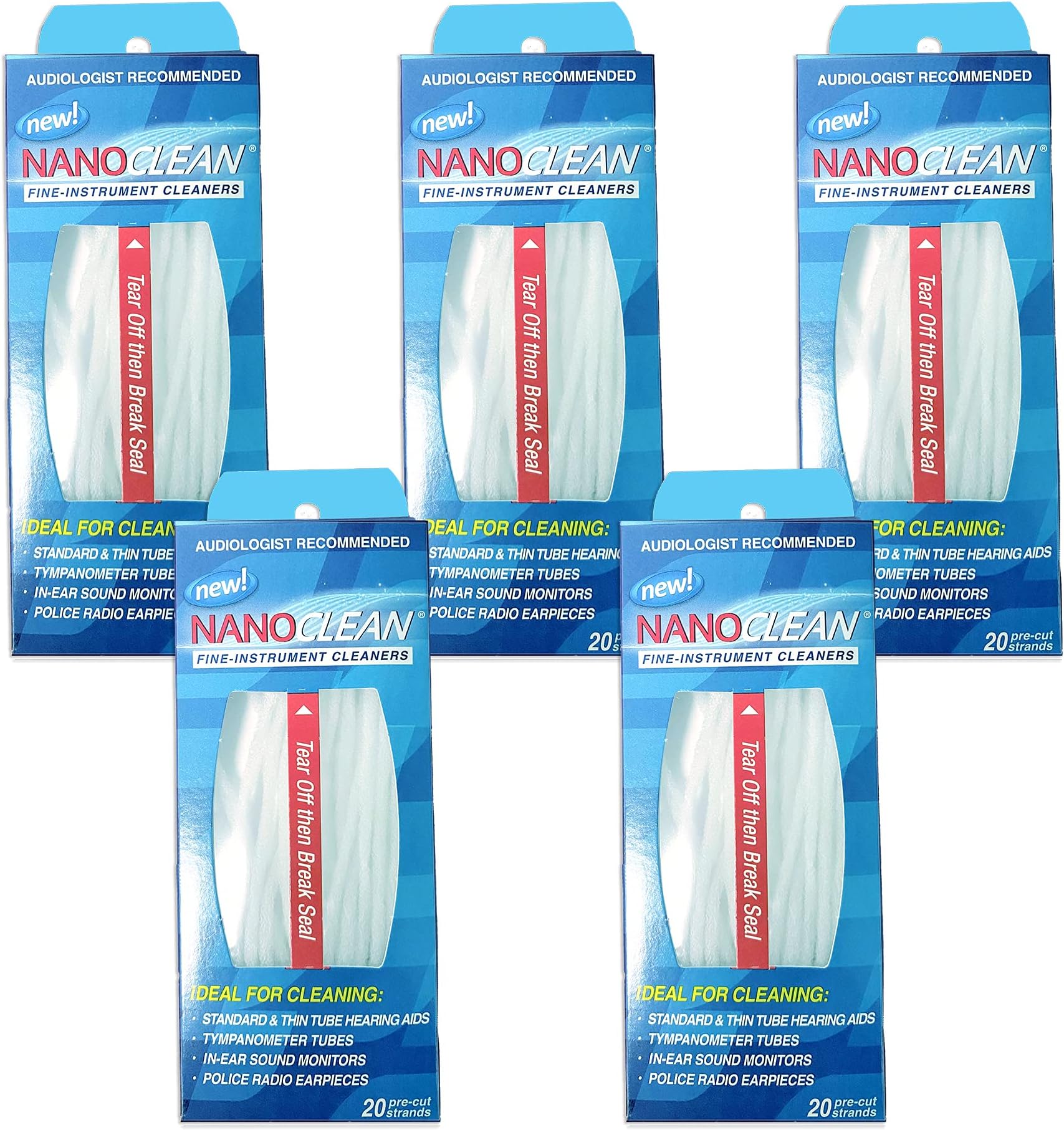 NanoClean All-in-1 Hearing Aid Cleaning Kit - 5 Packs of 100 Ready-to-Use Strands -Gentle & Effective Hearing Aid Cleaner - Earbud Cleaner - Hearing Aid Cleaning Tools Kit - Hearing Aid Accessories