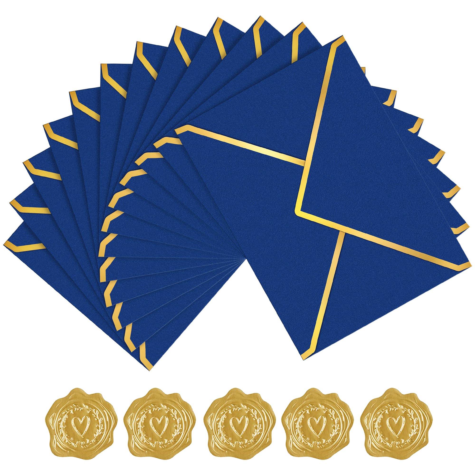 AVERZELLA 60 Pack Gold Envelopes 5x7 Royal Blue, 250G Pearled Cardstock A7 Envelopes for Invitations Business Mailing Envelope with Gold Foil Border,