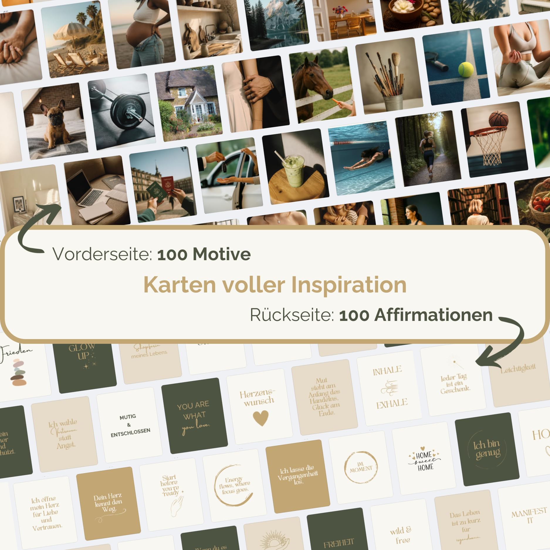 Vision Board Set – 200 Bildkarten & Affirmationen zum Manifestieren – inkl. 24 Seiten Workbook für Ziele, Klarheit & Motivation – Geschenkidee für Frauen