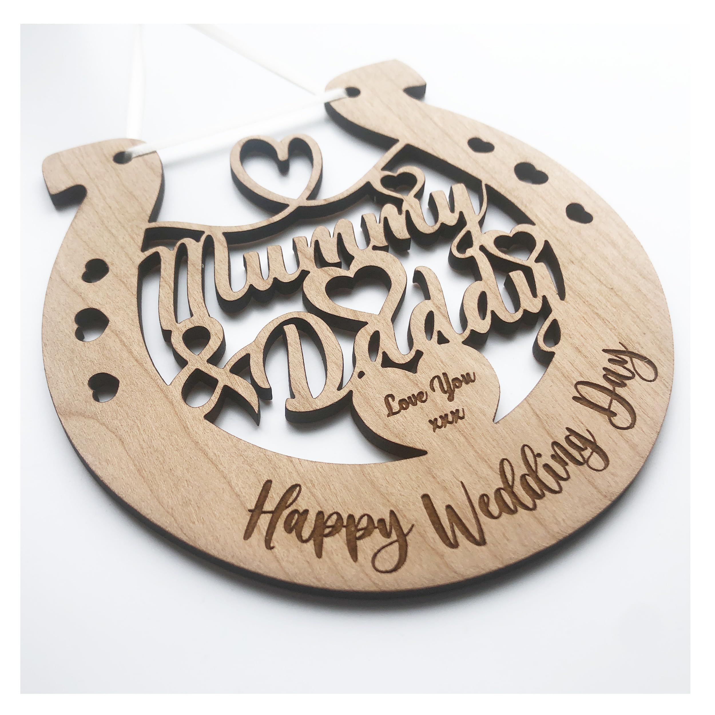 Lucky Wedding Wooden Horseshoe For The Bride And Groom To Remember Their Special Day For Years To Come (Mummy & Daddy Design)