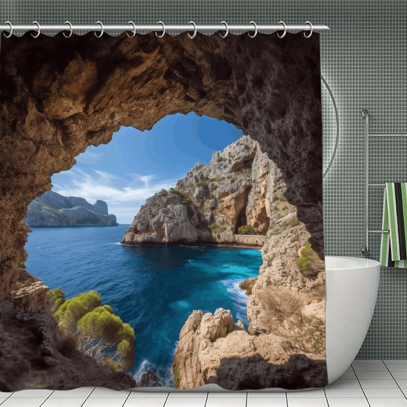 VstaDank Arch in Mallorca Spain Bath Curtain Elegant Heavy Duty Shower Curtains 70x70 in Rustic Farmhouse Cloth Shower Curtains Neutral Modern Bath Curtain for Bathroom