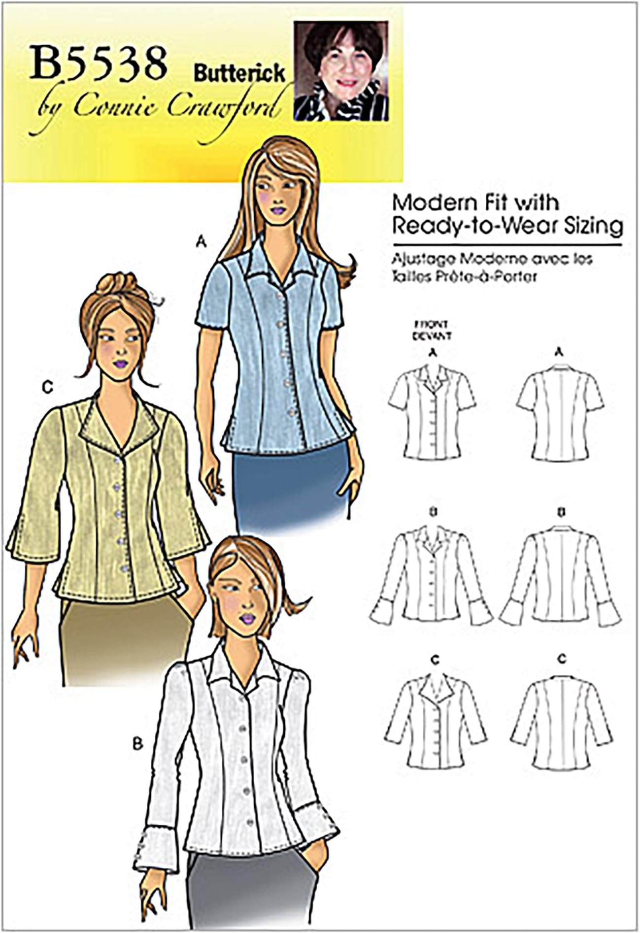 Butterick Patterns B5538 Size MISS XS-Small-Medium-Large-XL Misses/Womens Blouse, Pack of 1, White