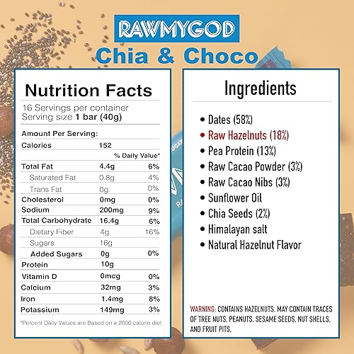 Miniatura 5 de RAWMYGOD Barras de frutas y nueces, sin gluten, veganas, sin azúcar añadida (16 barras, paquete de proteínas, 4 naranja y avellana, 4 frutas y