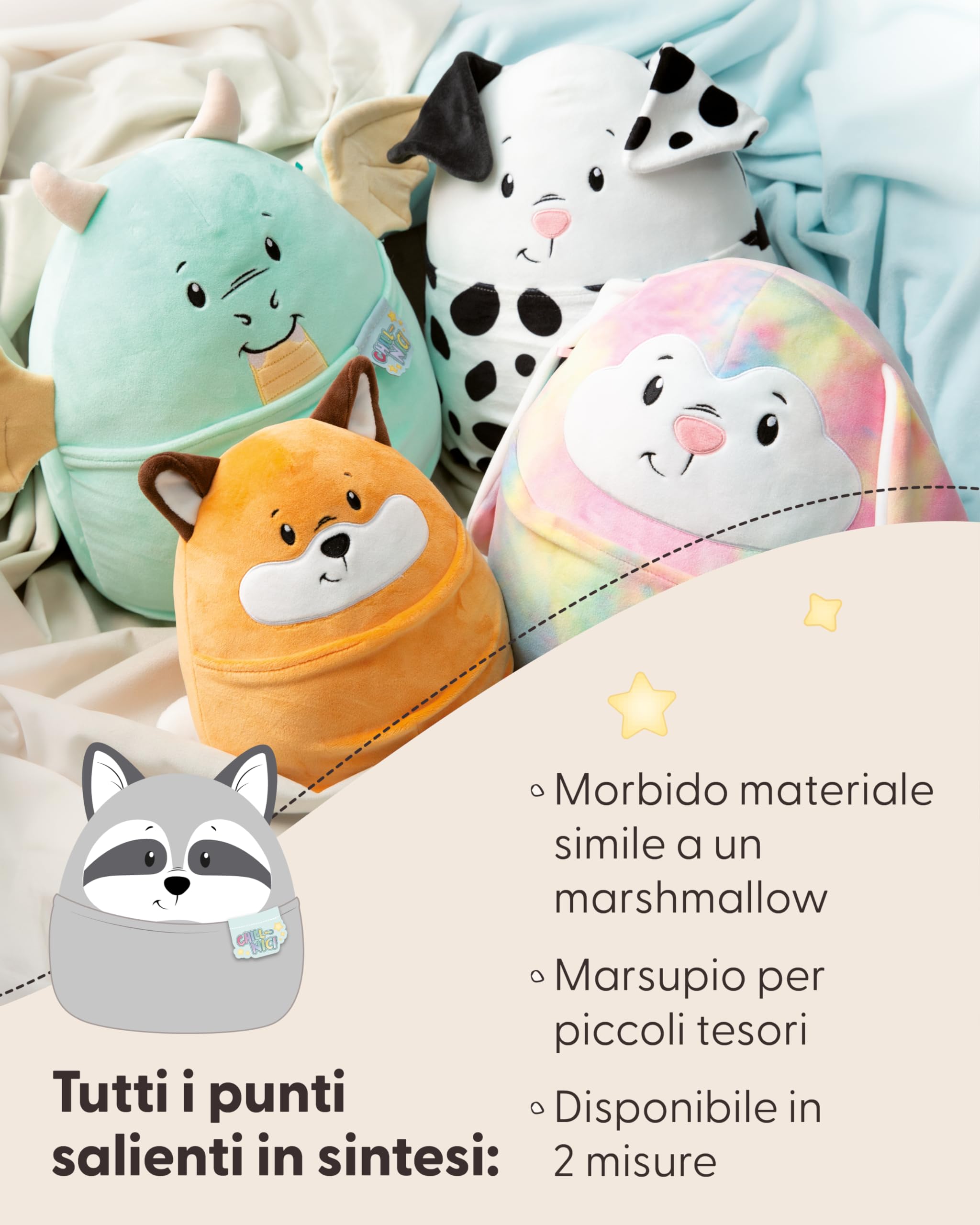 NICI peluche Chill-NICI procione 20cm - Soffice peluche procione con coda per bambine, bambini e neonati, Peluche coccoloso - 49884