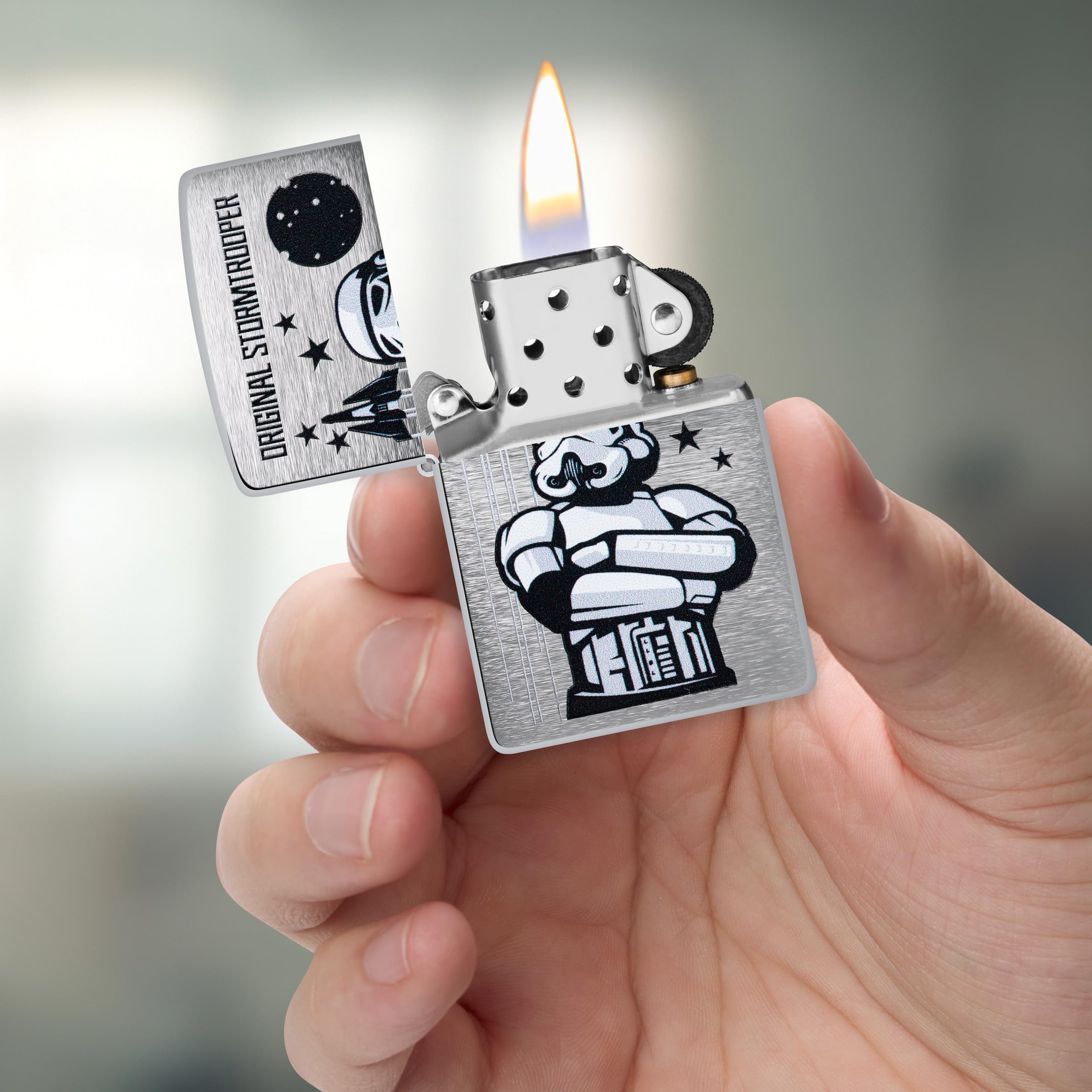 Zippo Stormtrooper Design Brushed Chrome Sturmfeuerzeug nachfüllbar windfest Geschenkbox Made in USA