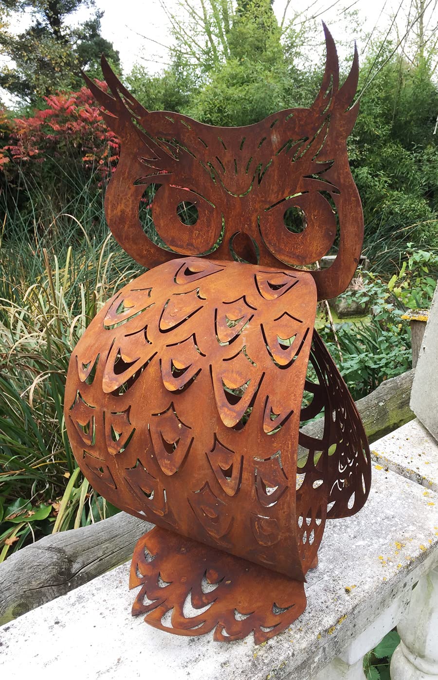 STEINFIGURENWELT GIEBEN Gufo in filigrana effetto 3D, altezza 60 cm, decorazione da giardino in metallo antiruggine, resistente alle intemperie, statuetta in metallo arrugginito