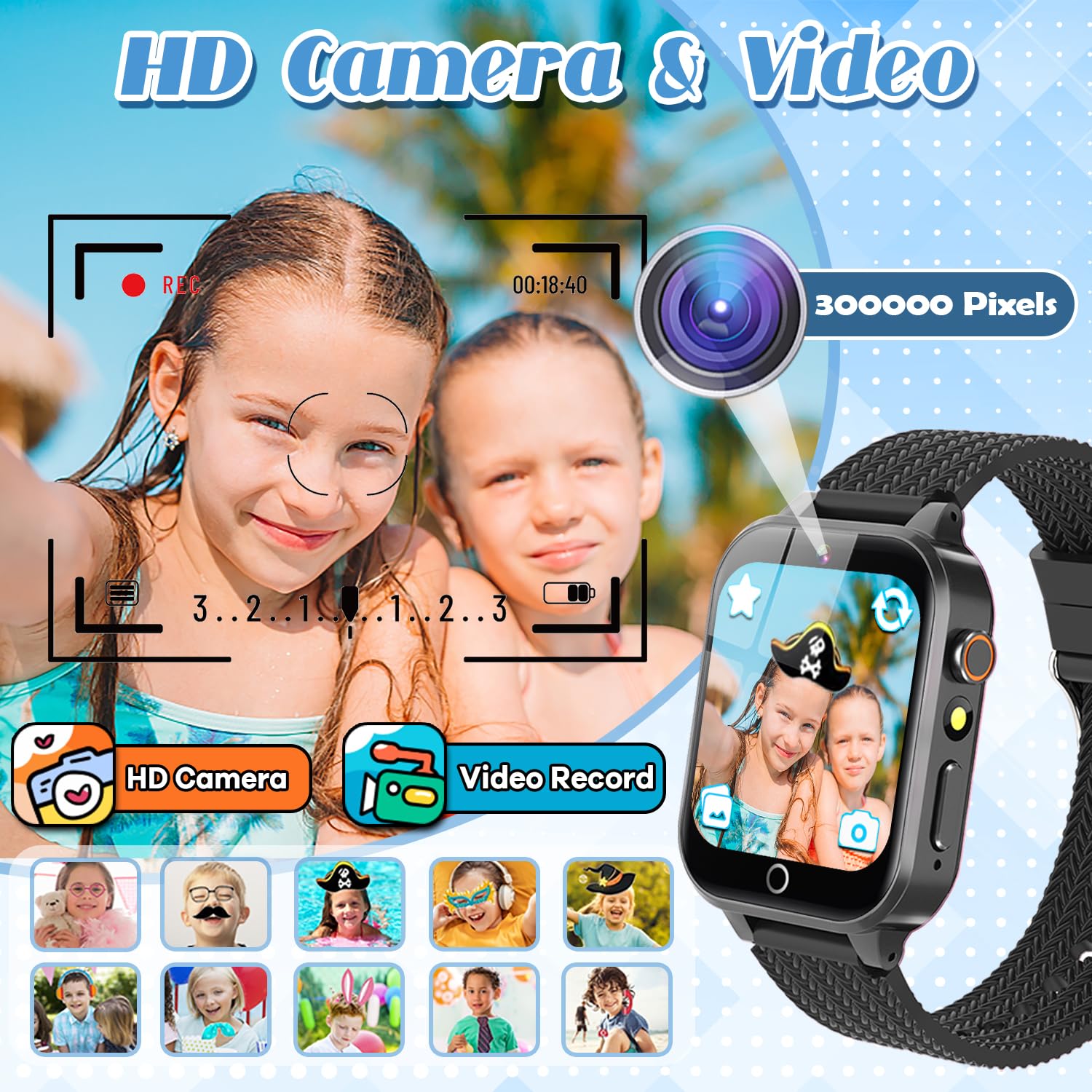 Tywop Reloj inteligente para niños y niñas de 3 a 12 años con 26 juegos de rompecabezas, cámara de video HD, pantalla táctil, reproductor de música, tarjetas de aprendizaje, libro de cuentos,