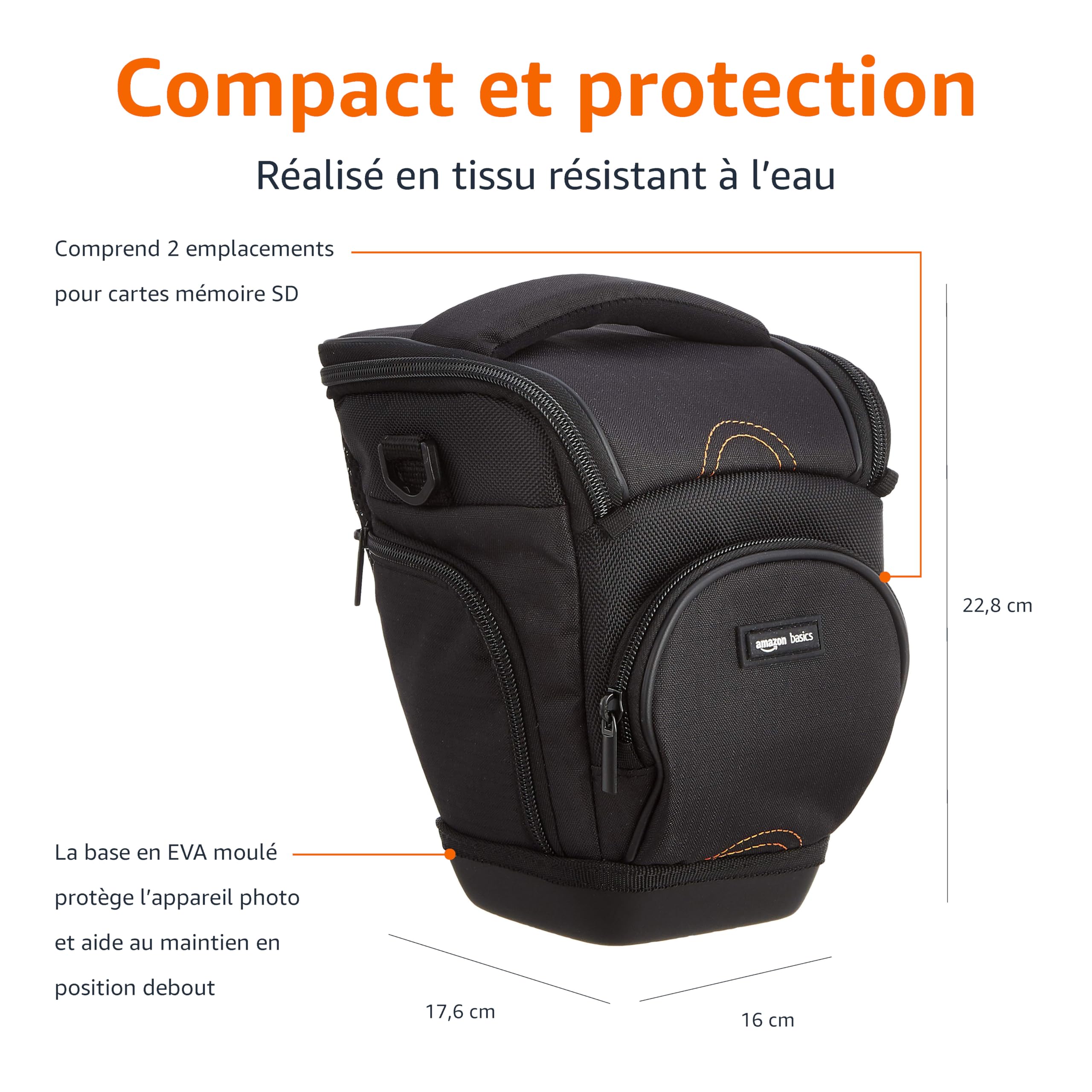 Amazon Basics Sac Bandoulière Style Housse pour Appareil Photo Reflex Numérique et Objectif, Imperméable, Noir