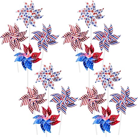 48 Packs American Flag Pinwheels for Great Independence Day 4th of July Decoration
