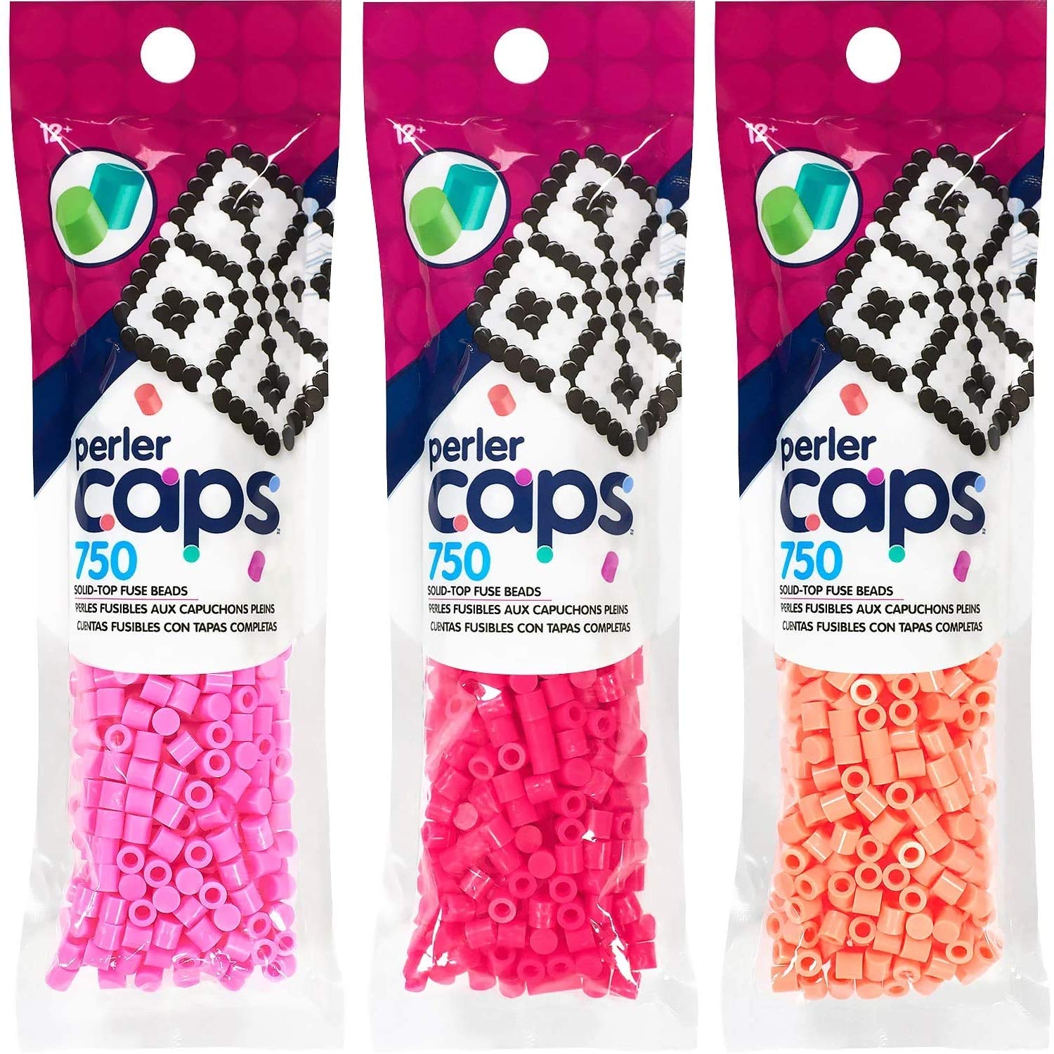 Perler Czapki – solidne koraliki bezpiecznikowe – zestaw 3 szt. – wata cukrowa, magenta i rumieniec