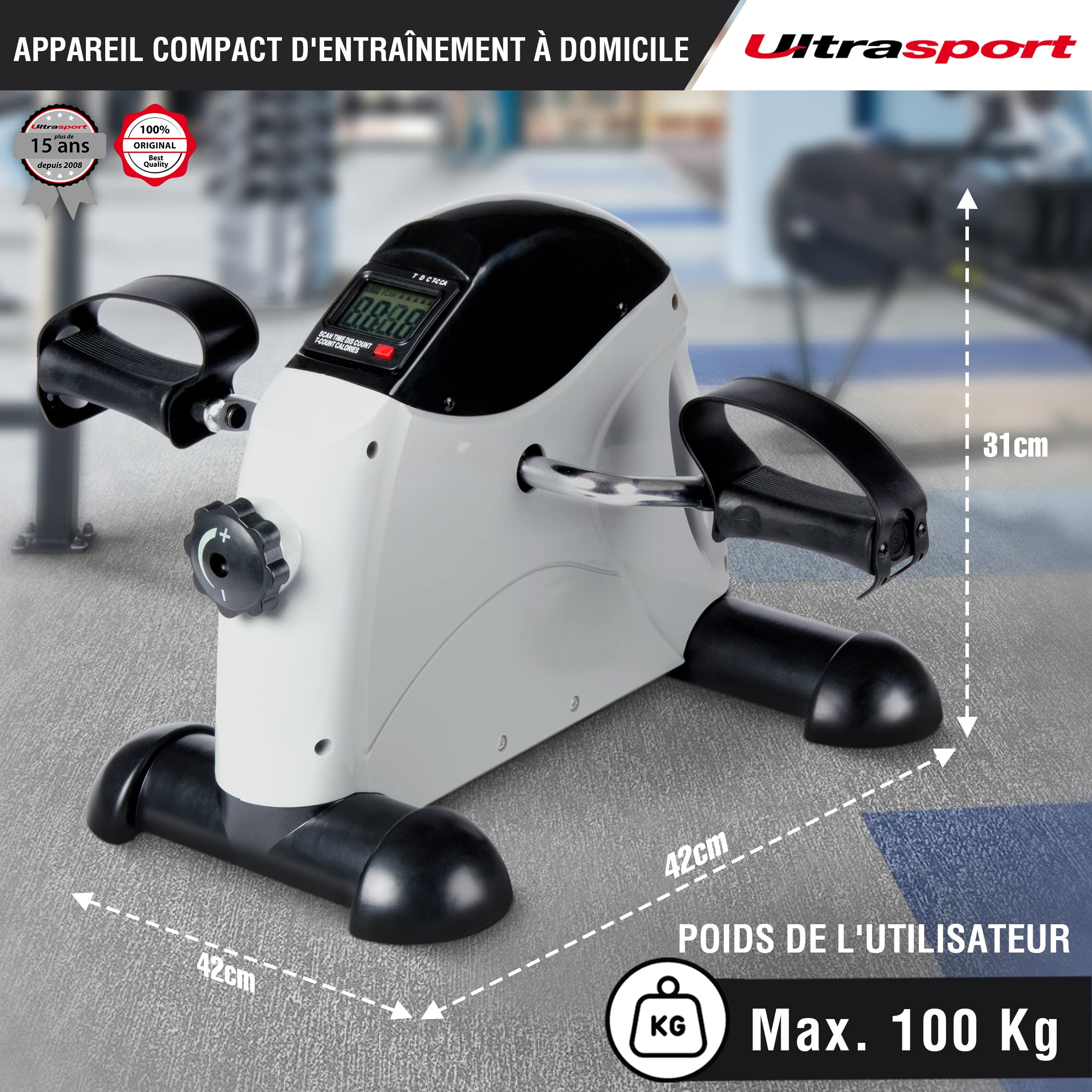 Ultrasport Swing Stepper con fasce di allenamento, Stepper per allenament casa con resistenza regolabile e computer allenameto wireless & Mini Bike 100, trainer per braccia e gambe, cyclette