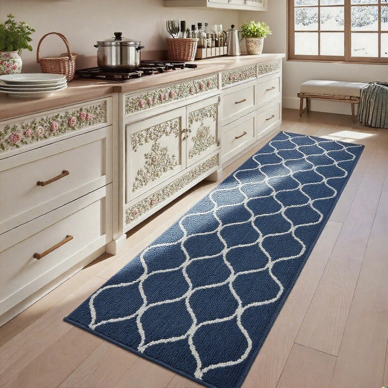COSY HOMEER Extra Long Kitchen Rug Runner 60 x 180cm, Washable Kitchen Rugs and Mats, Polypropylene Carpet Runner for Kitchen Entryway Hallway Laundry Room, Blue — image 1