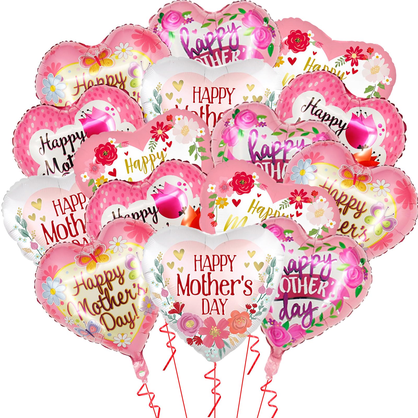 Photo 1 of 15Pcs Mothers Day Balloons - 18 Inch Happy Mothers Day Balloons for Mothers Day Decorations - Foil Heart Balloons for Mother's Day Birthday Party Decorations Supplies