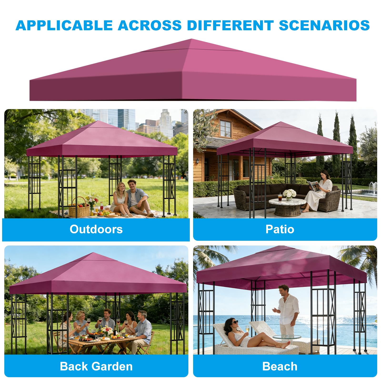 Telo di Ricambio per Gazebo 3x3m, Impermeabile e Anti-UV 300D, Copertura Rimovibile per Pergola con Fascette in Velcro Rinforzate, Ideale per Giardino, Terrazza, Campeggio e Spiaggia,Rosso