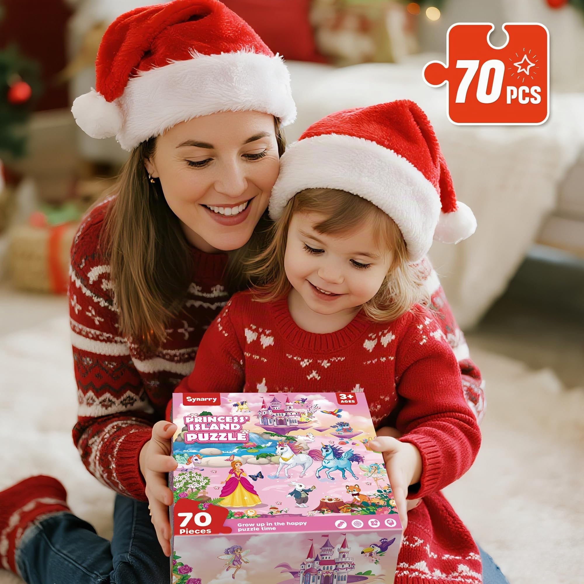 SYNARRY Puzzles de Sol Licorne Sirène Princesse Enfant pour 3 4 5 6 7 8 Ans, Grand Puzzle Filles 70 Pièces Puzzles, Jouet Educatif Préscolaire, Jouets Cadeaux pour Enfants de 3 à 8 Ans Filles Garçons