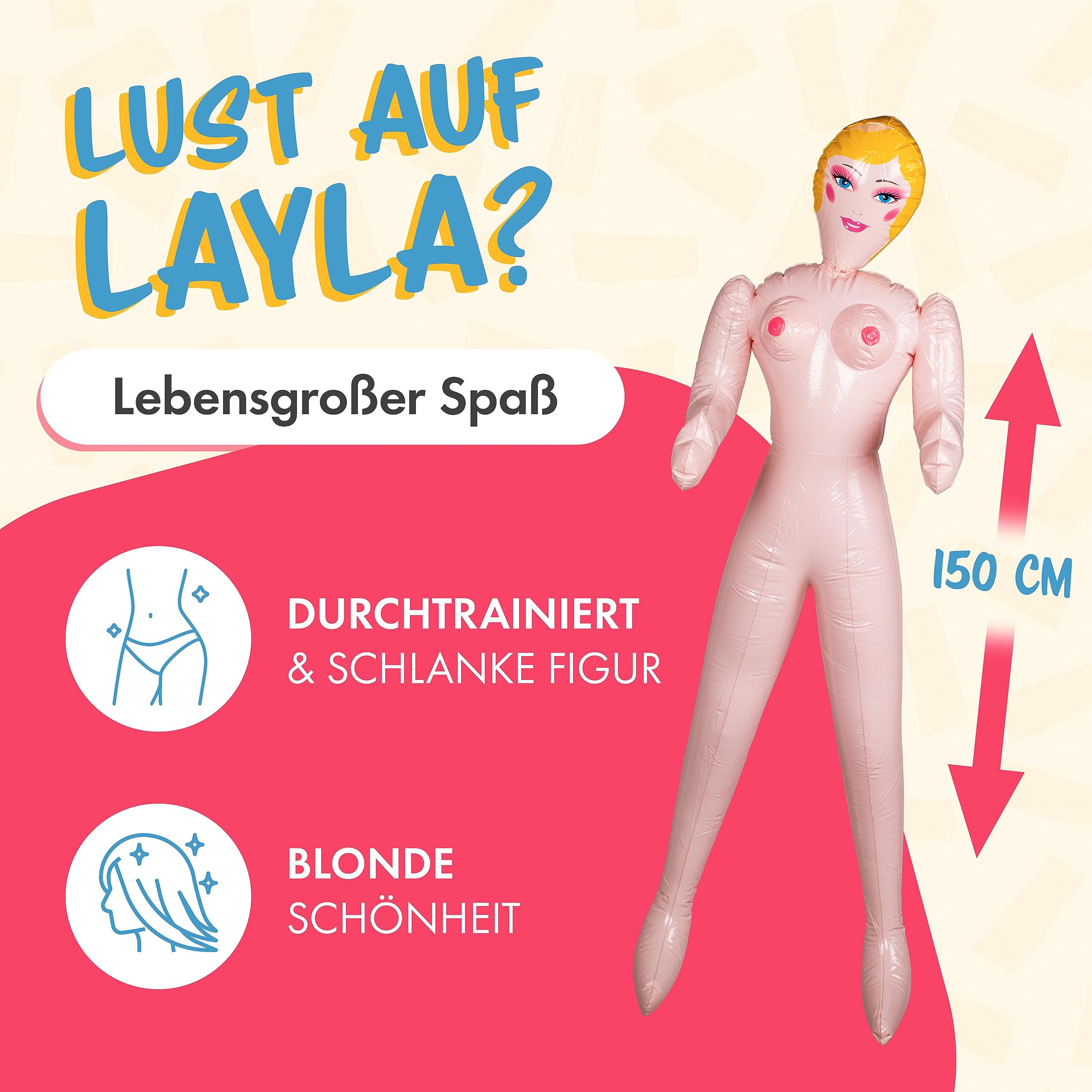 Rubber Doll Woman Funny Miss Layla Inflatable Rubber Doll as Erotic Joke  Item Men JGA Accessories Love Doll : Amazon.de: Health & Personal Care